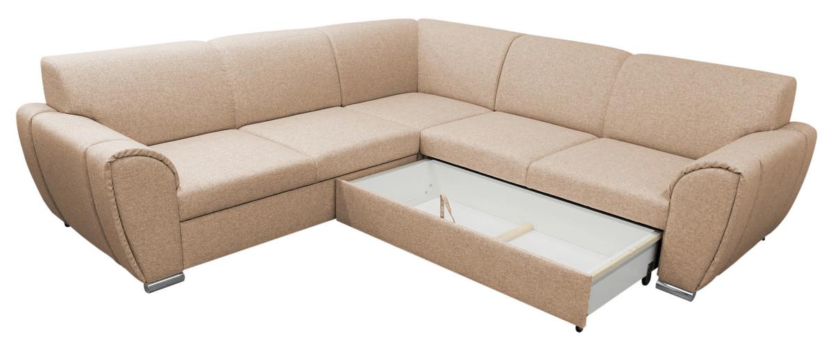 Ecksofa Delux Beige Mit Schlaffunktion Ottomane Rechts - Beige/Silberfarben, Design, Textil (266/266cm) - Livetastic
