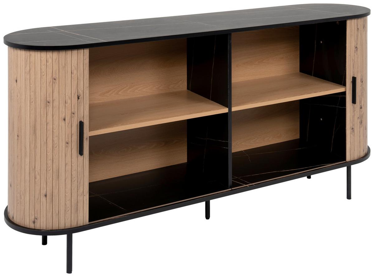 Sideboard Kajsa Schwarz/Artisan Dekor B: 160cm - Schwarz/Eiche Artisan, Trend, Holzwerkstoff (160/80/40cm)