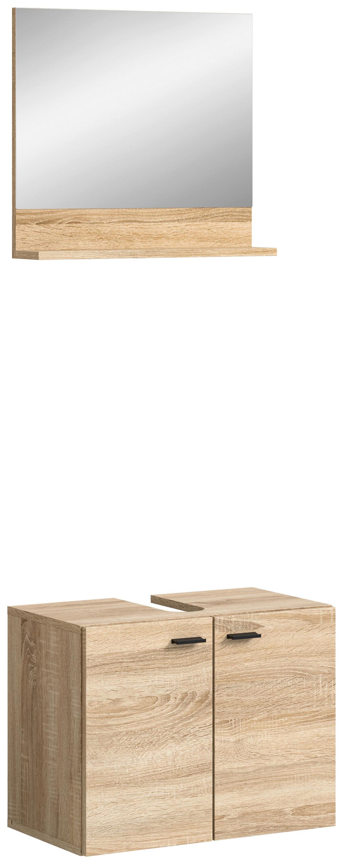 Badezimmer Boston Sonoma Eiche Dekor - Schwarz/Sonoma Eiche, MODERN, Glas/Holzwerkstoff (57cm) - MID.YOU