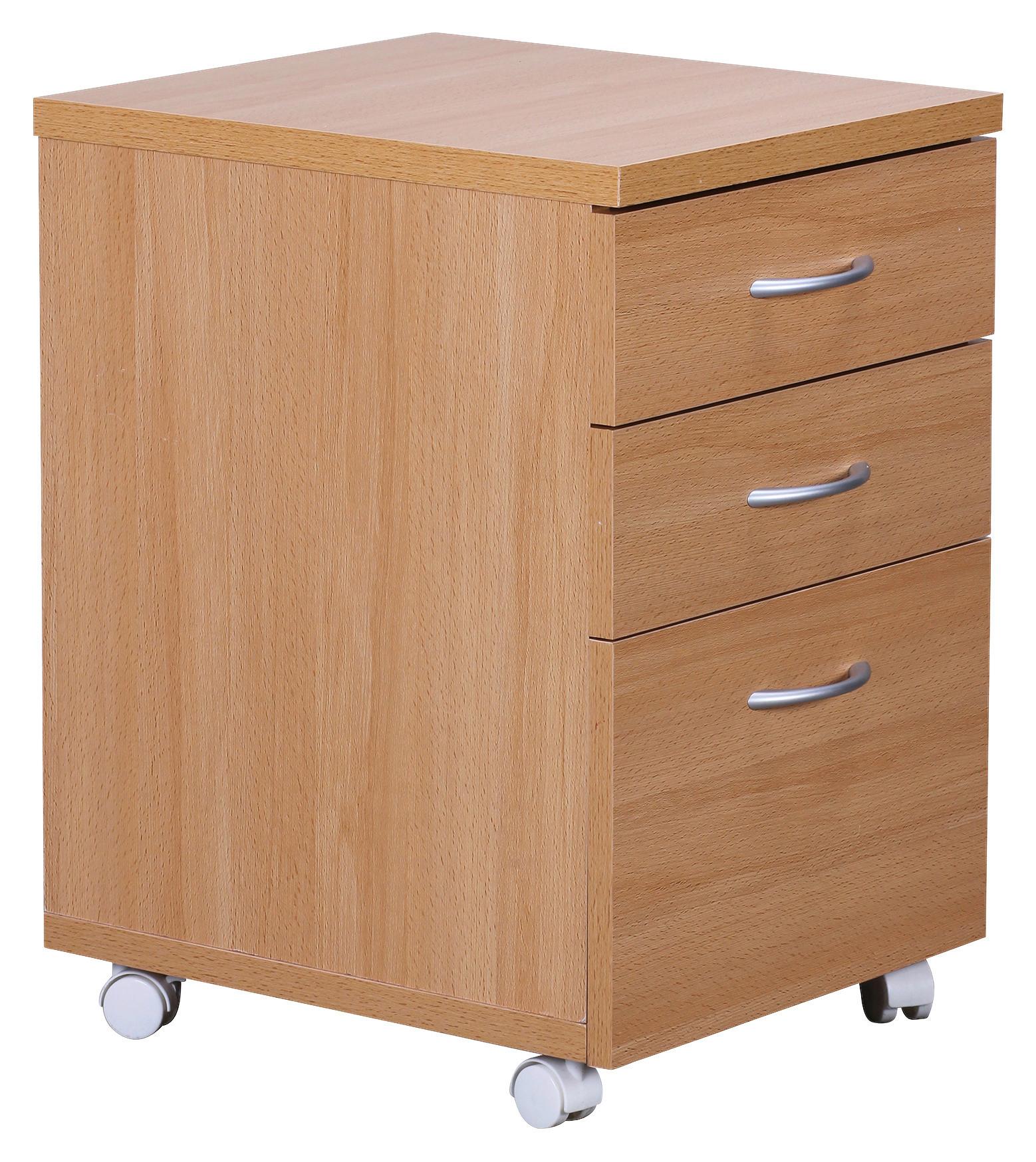 Kanc. kontajner na kolečkách barva buku - barvy stříbra/barvy buku, Konvenční, kompozitní dřevo/plast (40/60/45cm) - MID.YOU