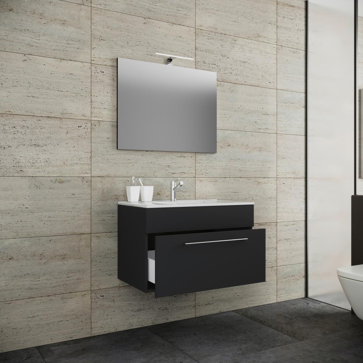 Waschtischkombi Badinos Schwarz B: 80 cm - Schwarz/Weiß, MODERN, Keramik/Holzwerkstoff (80cm) - MID.YOU