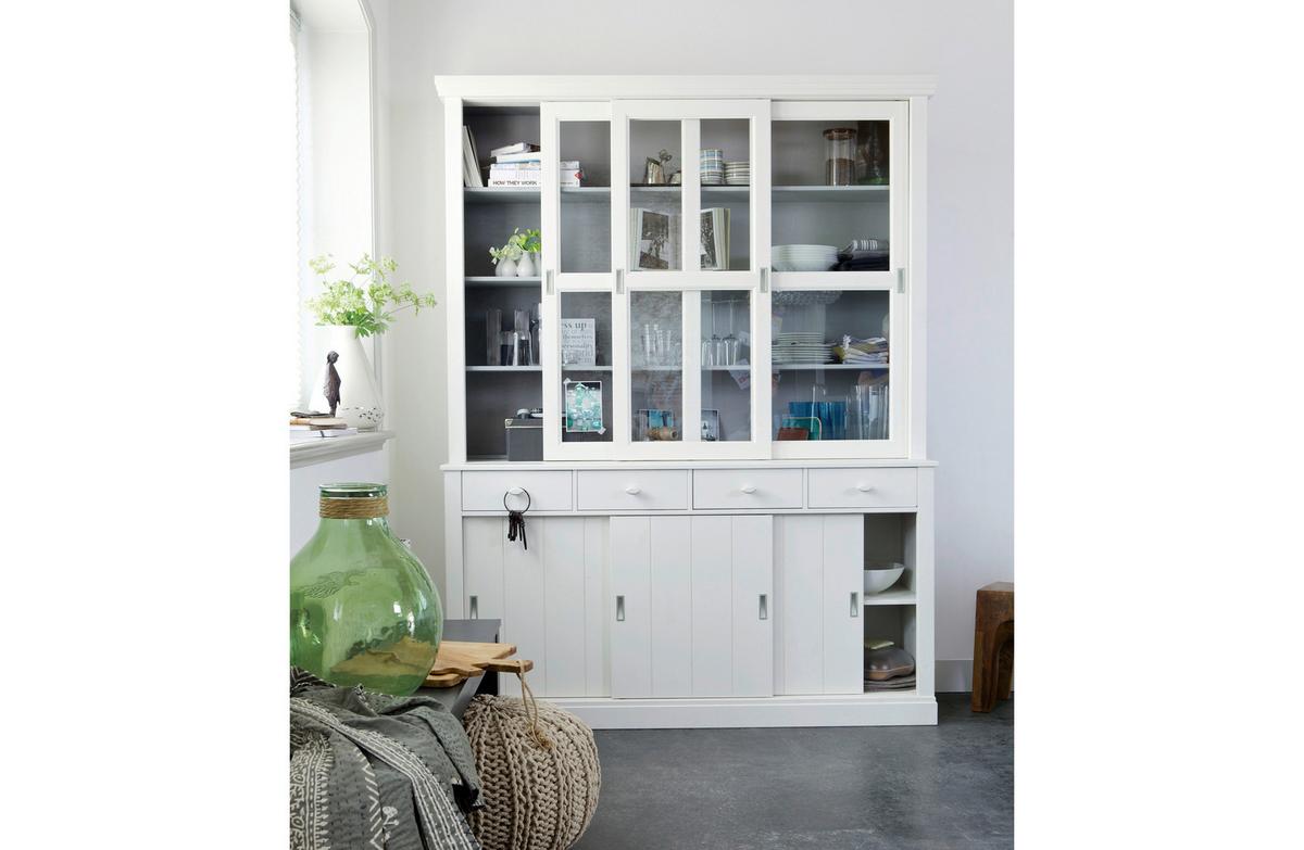Vitrine Lagos Weiß B: 166 Cm - Weiß, Design, Glas/Holz (166/214/48cm) - Livetastic