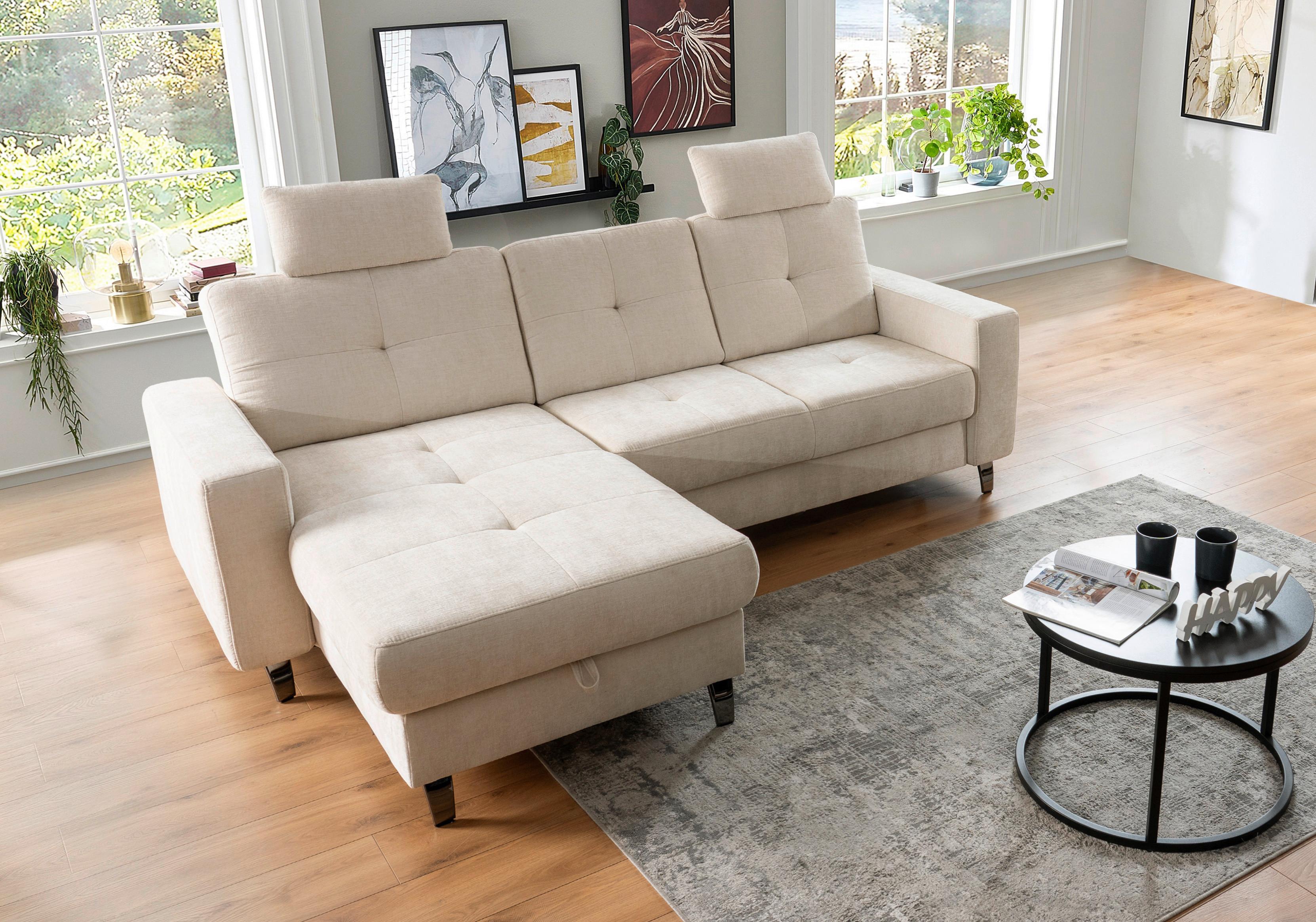 Ecksofa Varese Naturfarben 164x239 cm - Beige/Schwarz, KONVENTIONELL, Textil (164/239cm) - James Wood