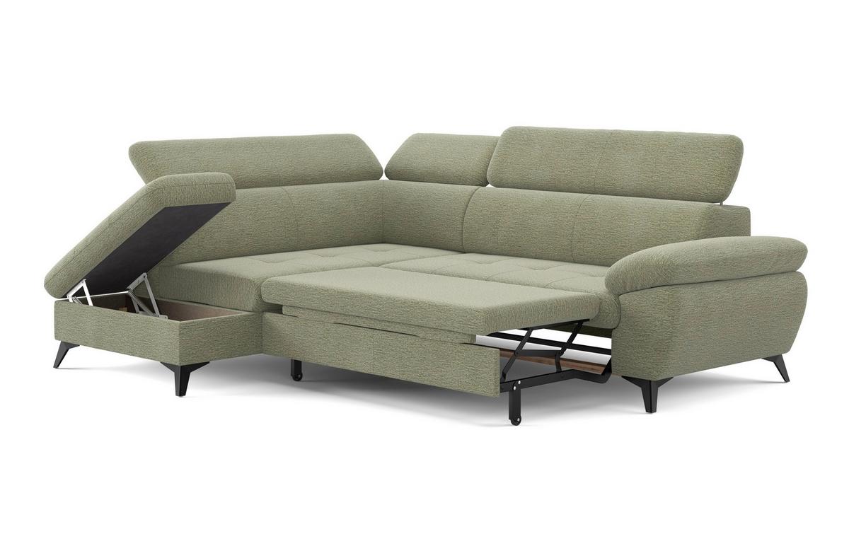 Ecksofa mit Bettfunktion Hudson, Chenille Olivgrün - Schwarz/Olivgrün, KONVENTIONELL, Textil (207/256cm) - Sembella