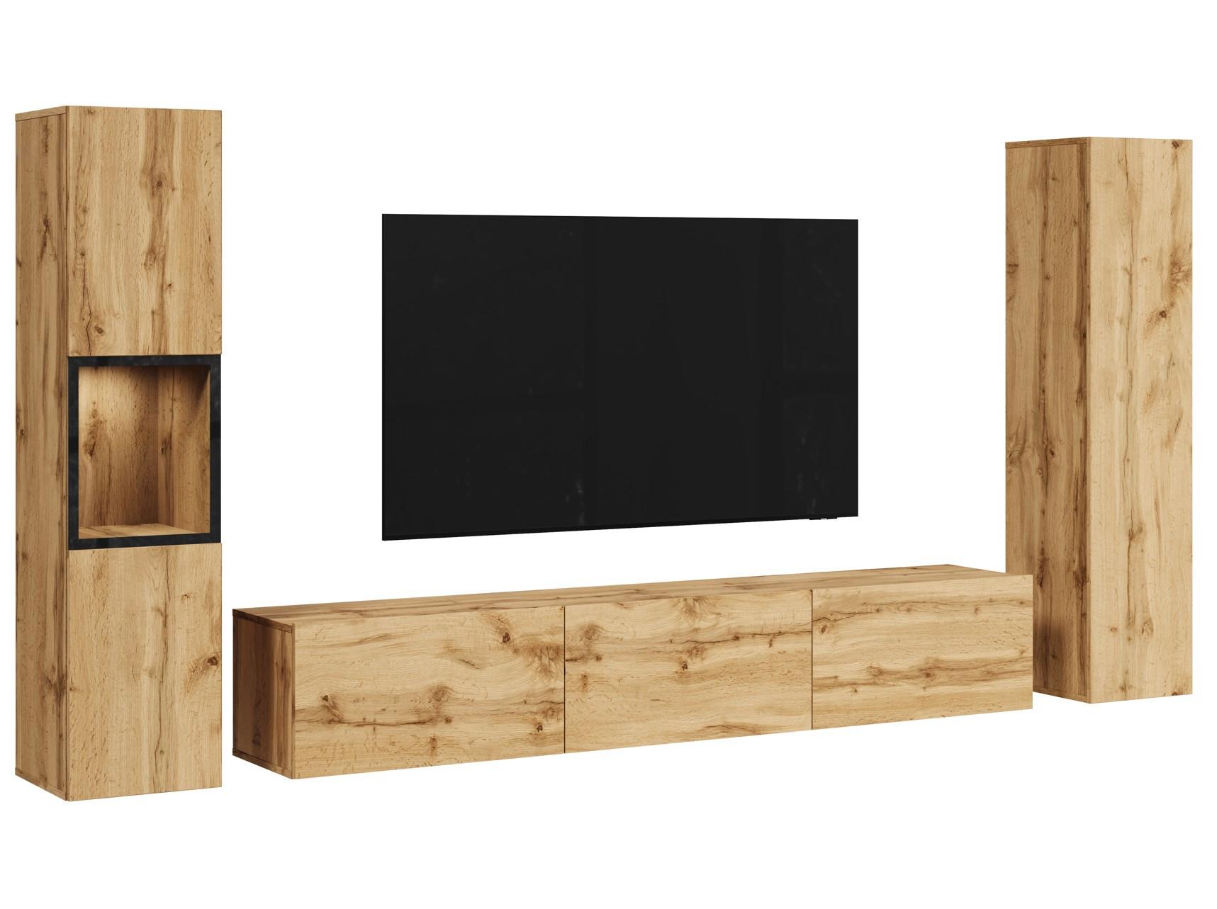 Wohnwand mit LED Berlin III Wotan Eiche Dekor - Eiche Wotan/Grau, Design, Glas/Holzwerkstoff (240/130/31cm) - P & B