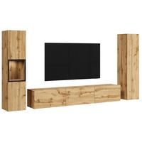 Wohnwand mit LED Berlin III Wotan Eiche Dekor - Eiche Wotan/Grau, Design, Glas/Holzwerkstoff (240/130/31cm) - P & B