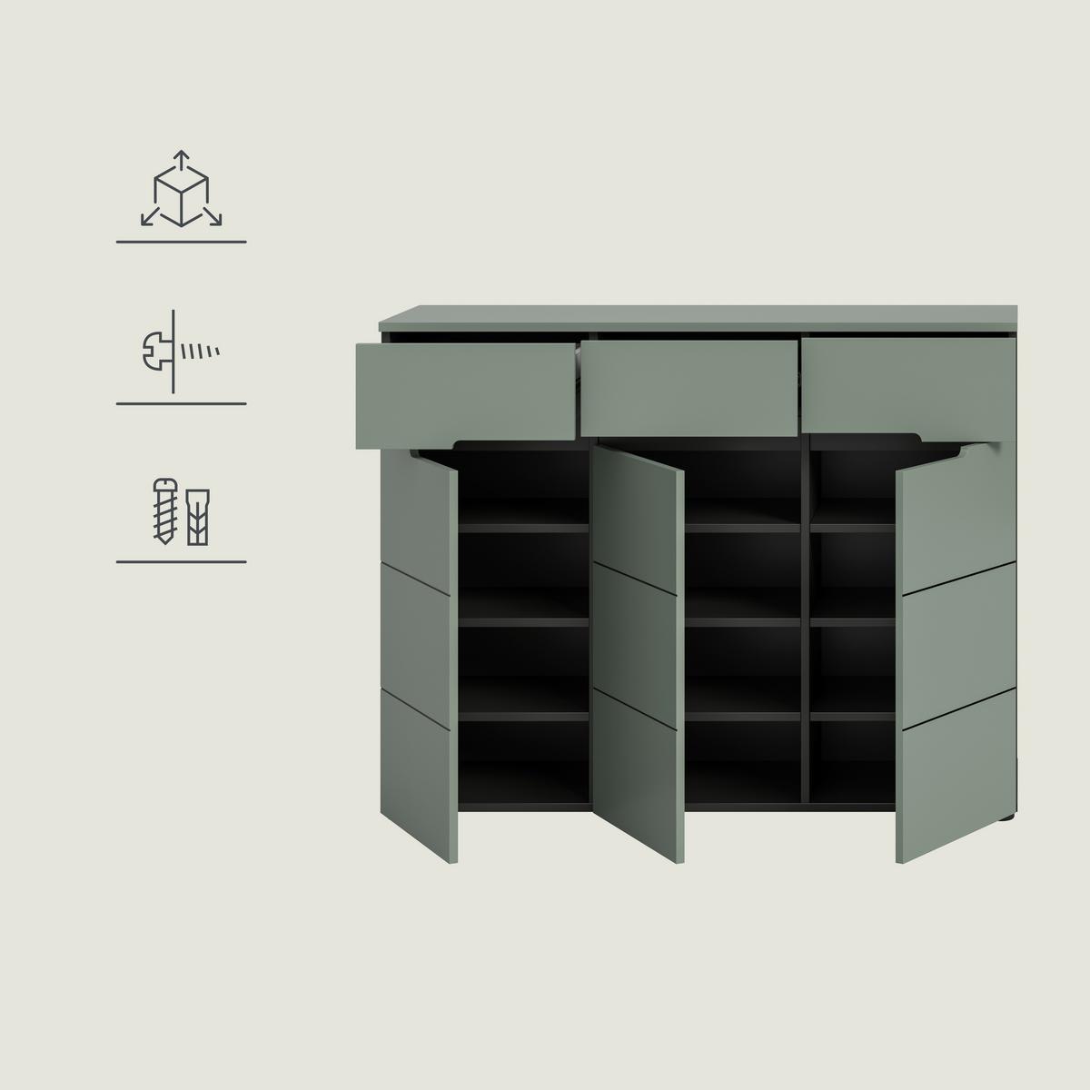 Garderobe Canu 3-Teilig Grau/Grün B: 215 cm - Graugrün/Grau, Design, Holzwerkstoff (215/190/37cm) - Livetastic