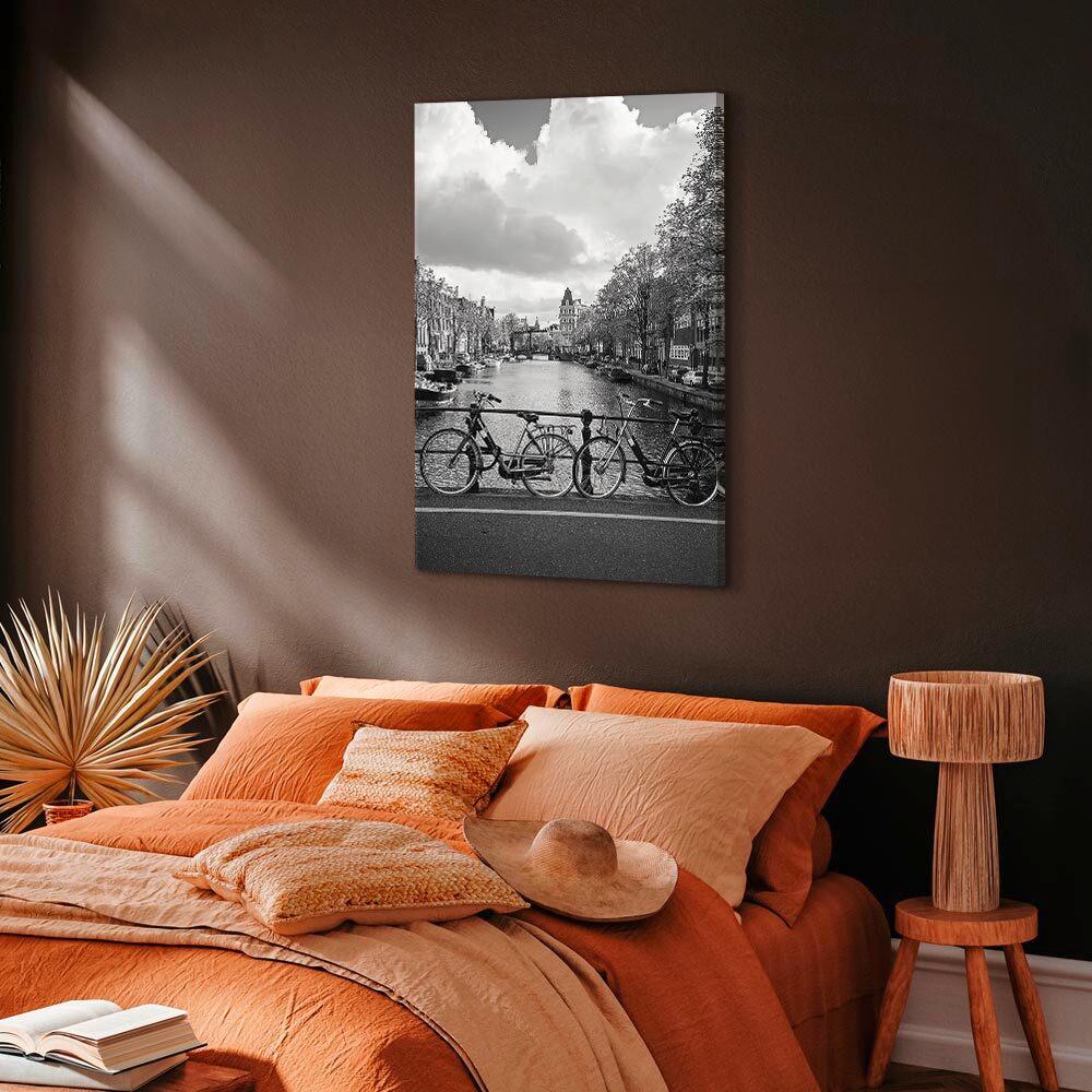 Leinwandbild Bikes On Bridge Schwarz Weiß B: 40 Cm - Schwarz/Weiß, Basics, Holzwerkstoff/Textil (40/60/1,2cm) - artgeist