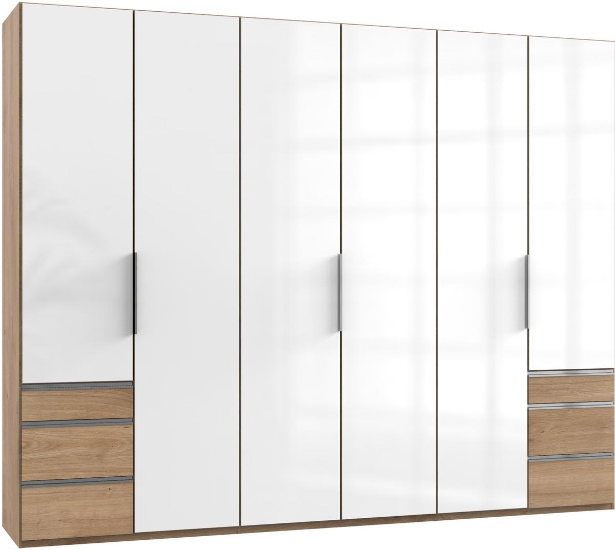 Drehtürenschrank 300cm Level, Weiß/Eiche Dekor - Eichefarben/Weiß, MODERN, Glas/Holzwerkstoff (300/236/58cm) - MID.YOU