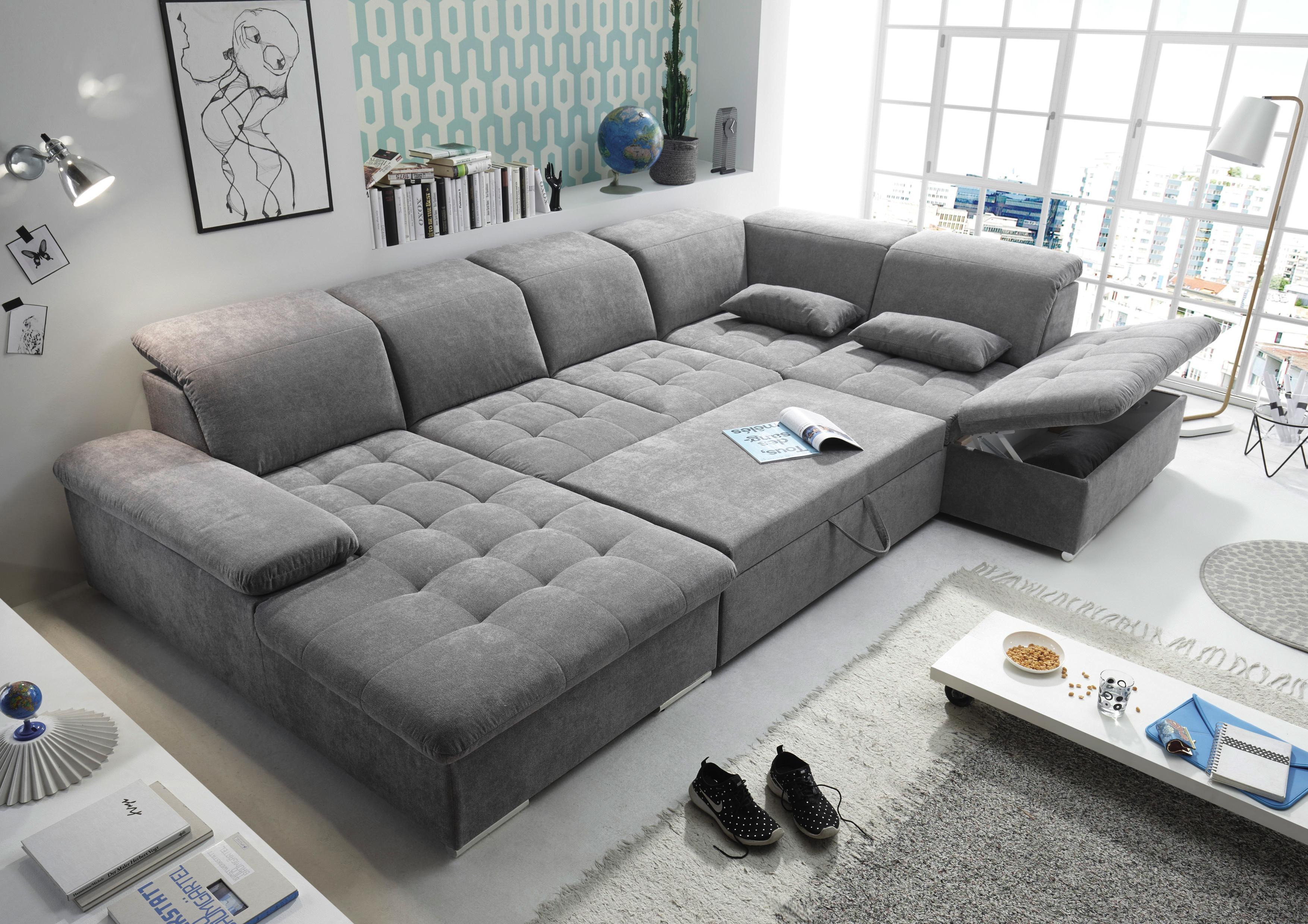 Wohnlandschaft in U-Form mit Schlaffunktion