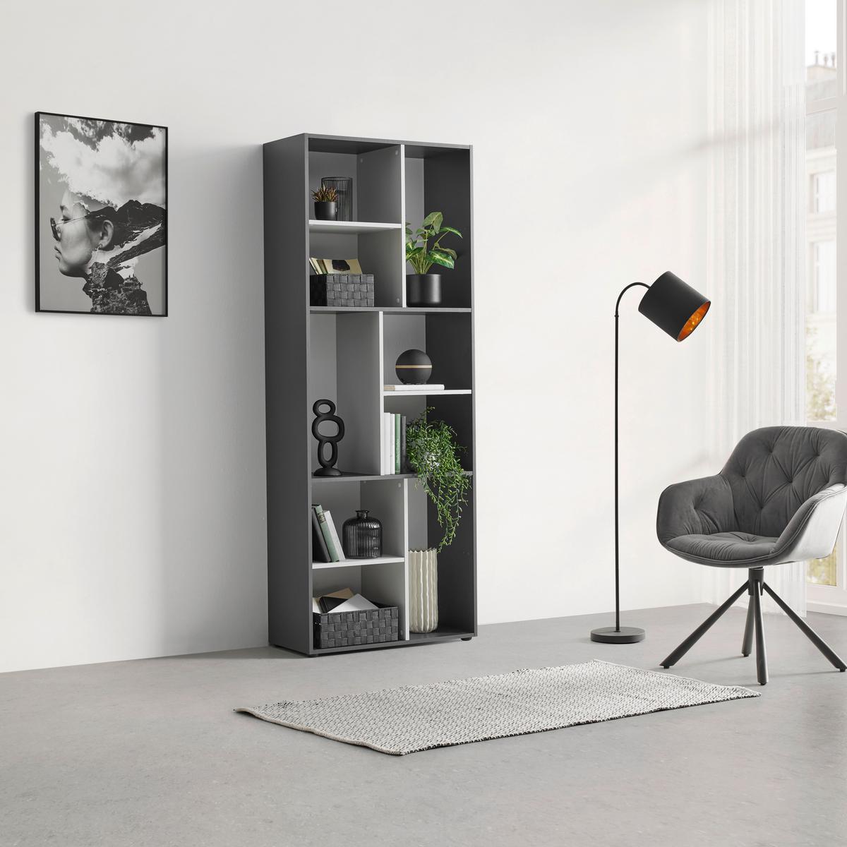 Regal Ibiza antracit/bílá - černá/kašmírová, Konvenční, kompozitní dřevo (71/186/33cm) - Mömax