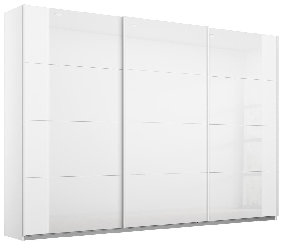 Schwebetürenschrank Artemis B: 271 cm Weiß/Weiß Hochglanz - Weiß Hochglanz/Weiß, MODERN, Glas/Holzwerkstoff (271/210/62cm) - Rauch Möbel