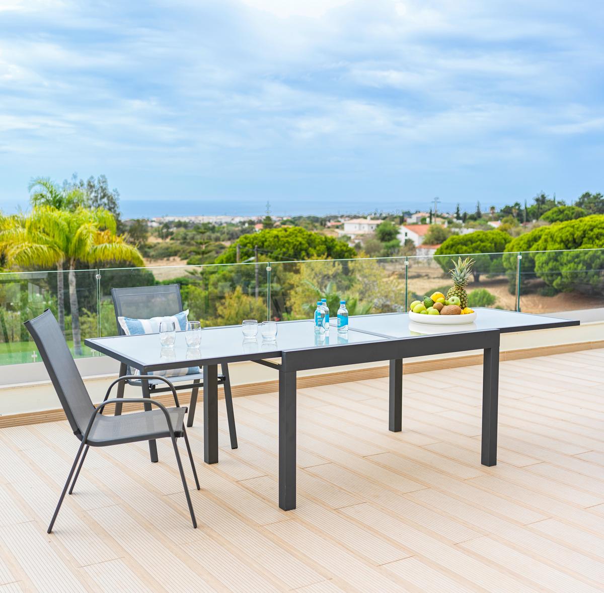 ZAHRADNÍ STŮL ATLANTA 1 - bílá/antracitová, Moderní, kov/sklo (70-140/75/70cm) - Modern Living