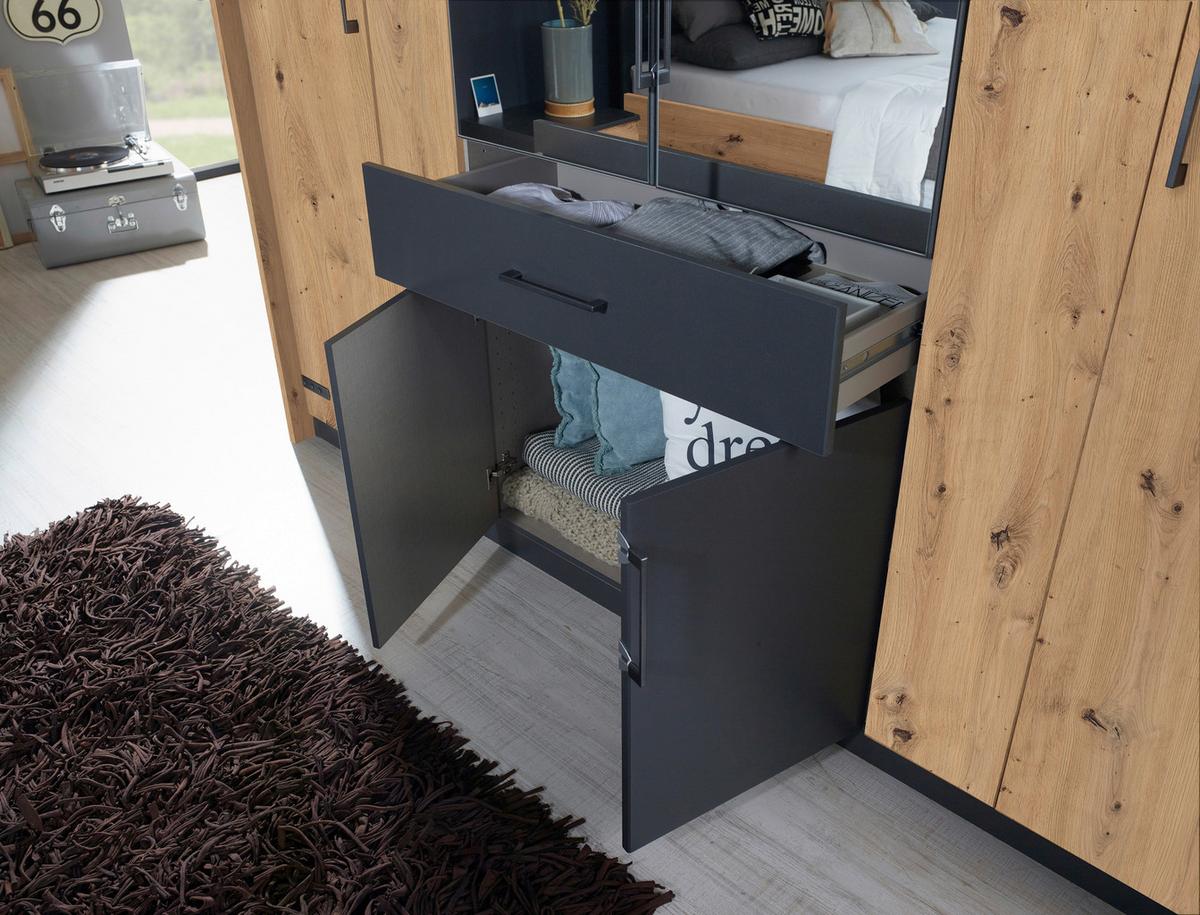 Drehtürenschrank Mit Spiegel 226 Cm Nevada Dunkelgrau - Dunkelgrau/Silberfarben, MODERN, Glas/Holzwerkstoff (226/210/57cm) - Rauch Möbel