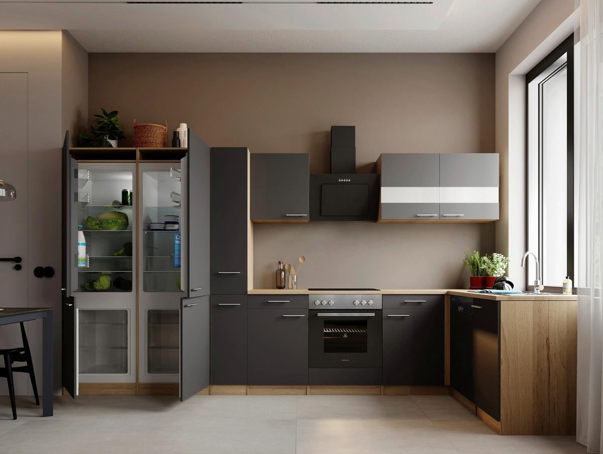ECKKÜCHE Merle, Grau S: 370x172 cm - Eichefarben/Grau, Trend, Holzwerkstoff (370/172cm) - Respekta