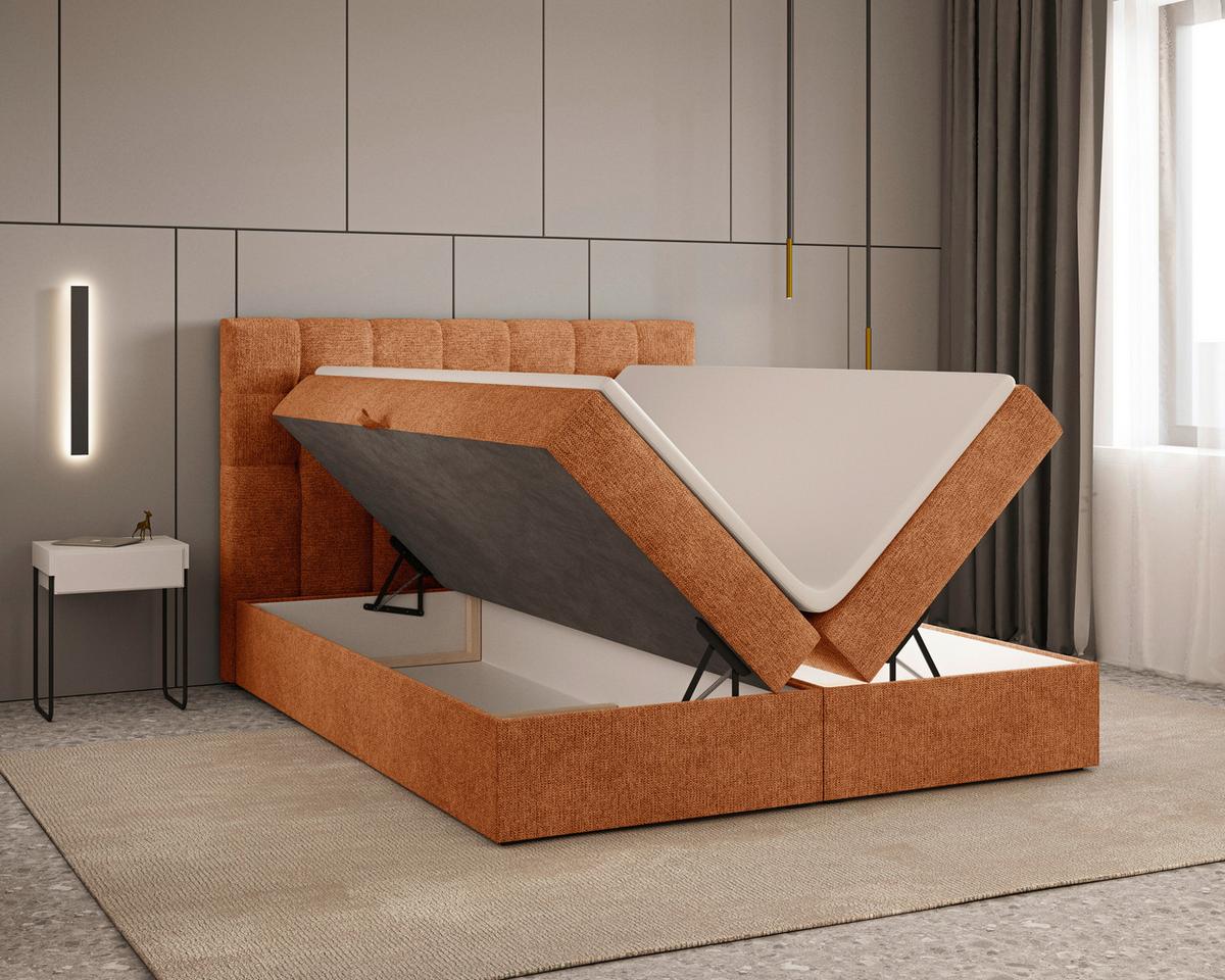 Boxbett Oslo mit Topper 140x200 - Schwarz/Kupferfarben, MODERN, Holz/Kunststoff (140/200cm) - Livetastic