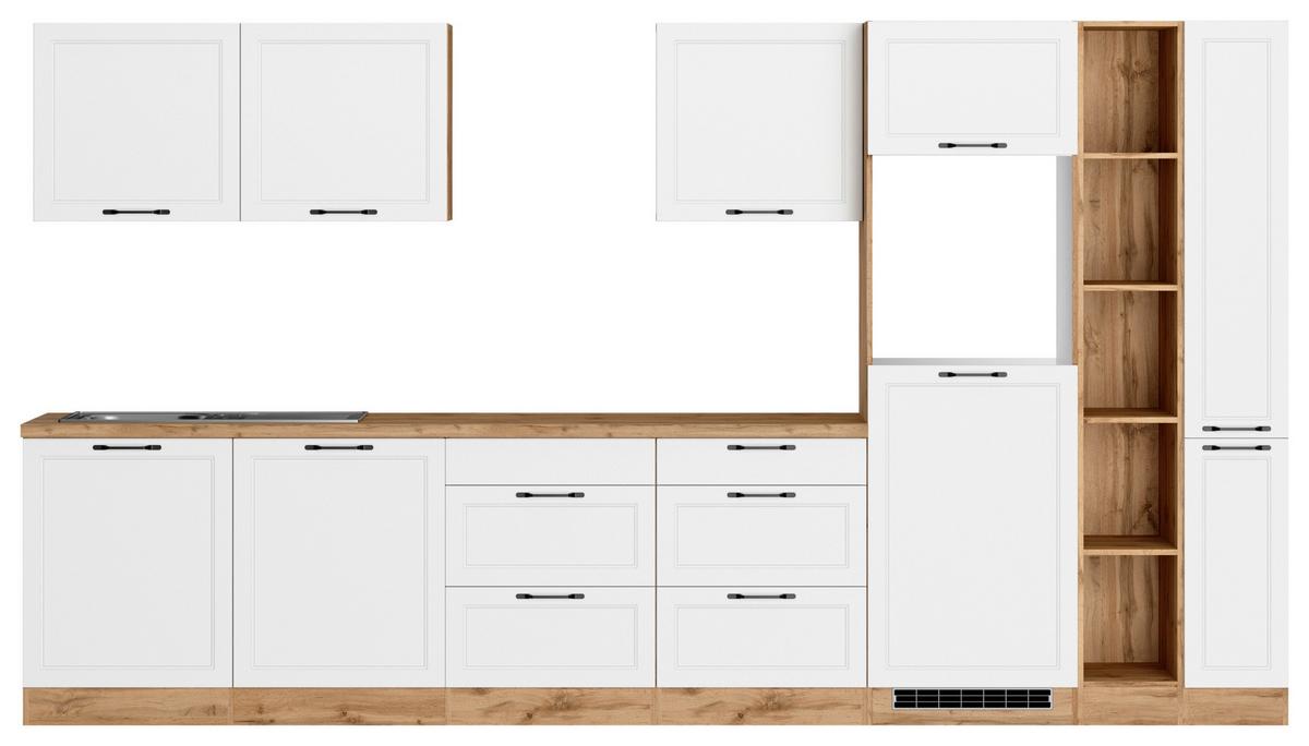 Küchenzeile Meran Ohne Geräte B: 360 Cm Weiß/eiche Dekor - Eiche Wotan/Weiß, LIFESTYLE, Holzwerkstoff (360cm) - Held