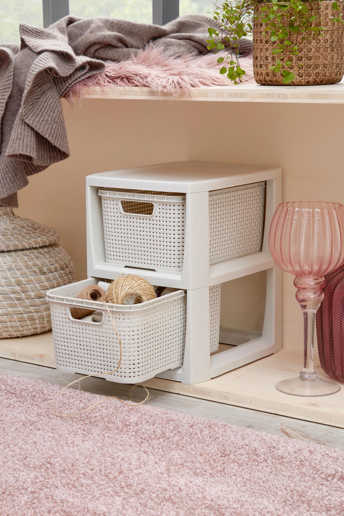 Fiókos Tároló Rattan - antracit/fehér, Basics (24,1/29,6/33cm) - Ondega