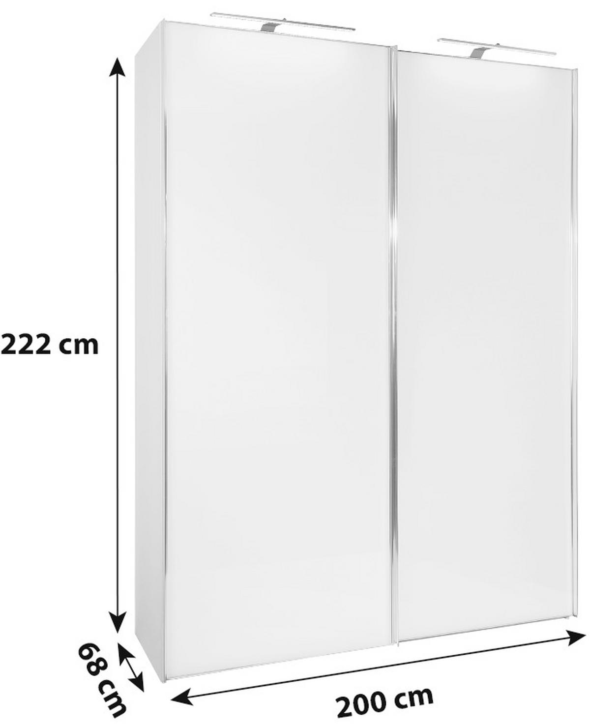 Schwebetürenschrank Glasfront 200cm Sonate, Weiß - Weiß, MODERN, Holz/Holzwerkstoff (200/222/68cm) - Luca Bessoni