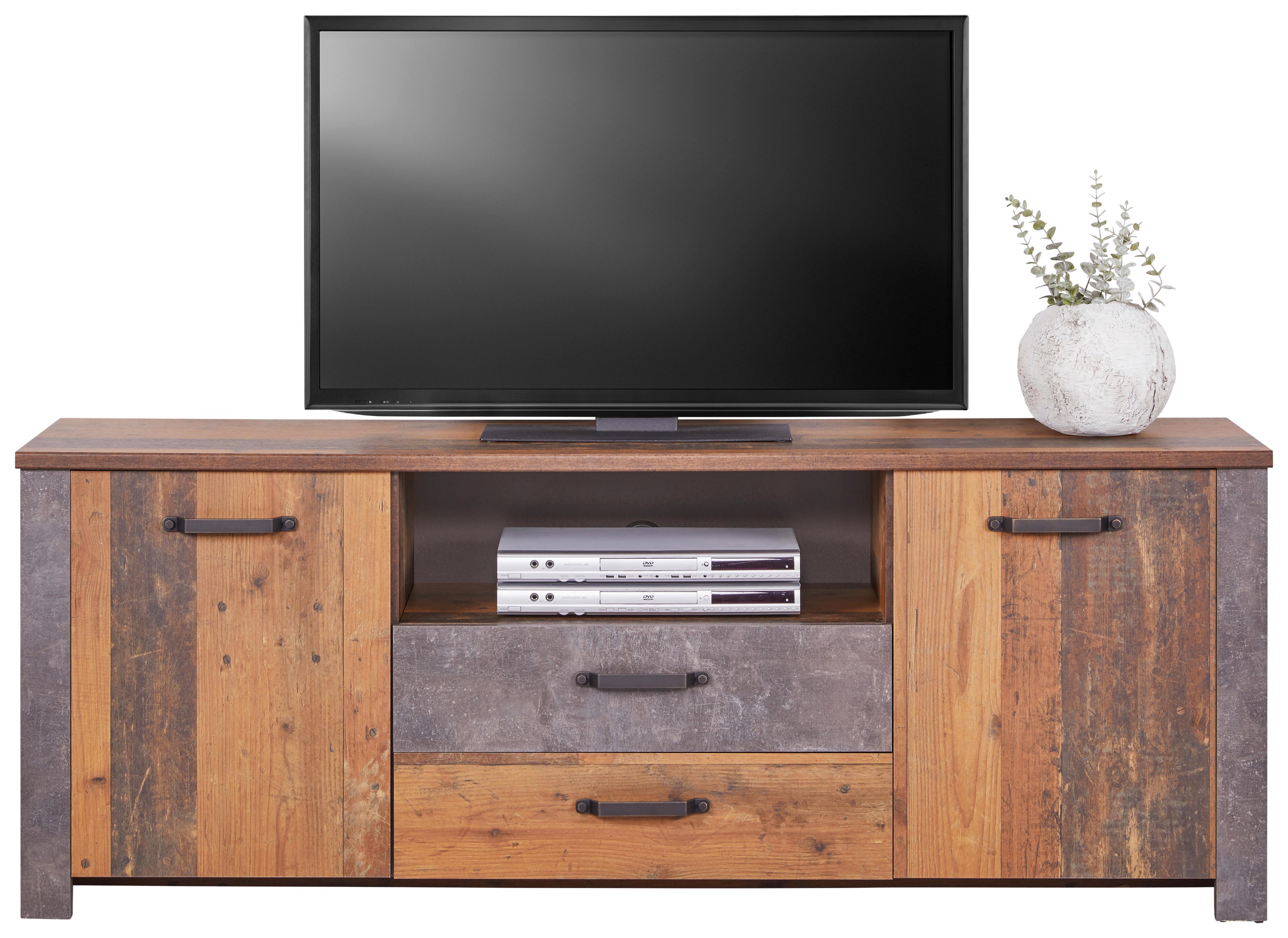 Tv Diel Ontario - čierna/farby duba, Trend, kompozitné drevo/plast (176/67,7/41,5cm) - Ondega