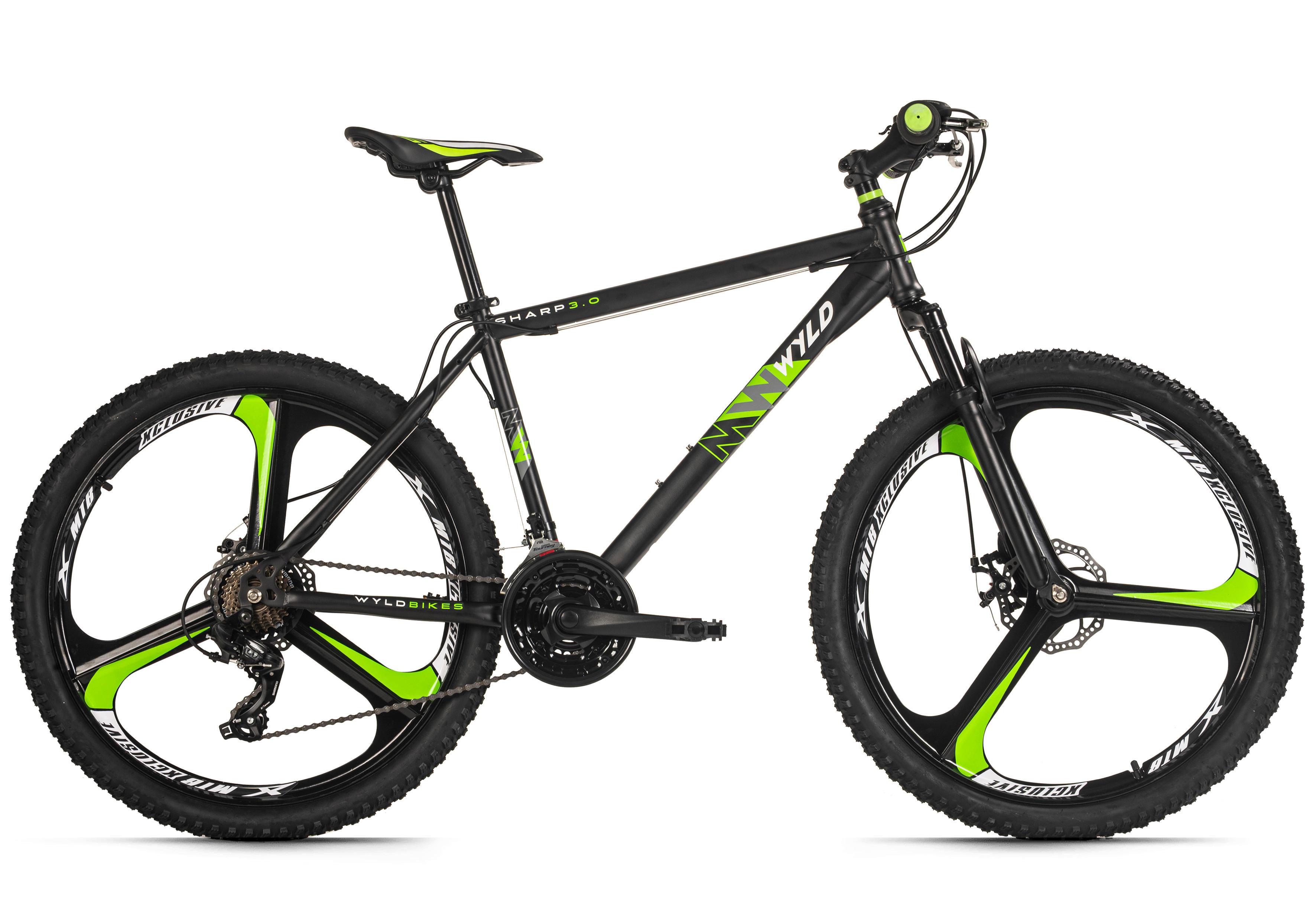 Mountainbike, Schwarz/Grün 26 Zoll, Rahmen 46 cm - Schwarz, Basics, Metall (25/140/60cm)