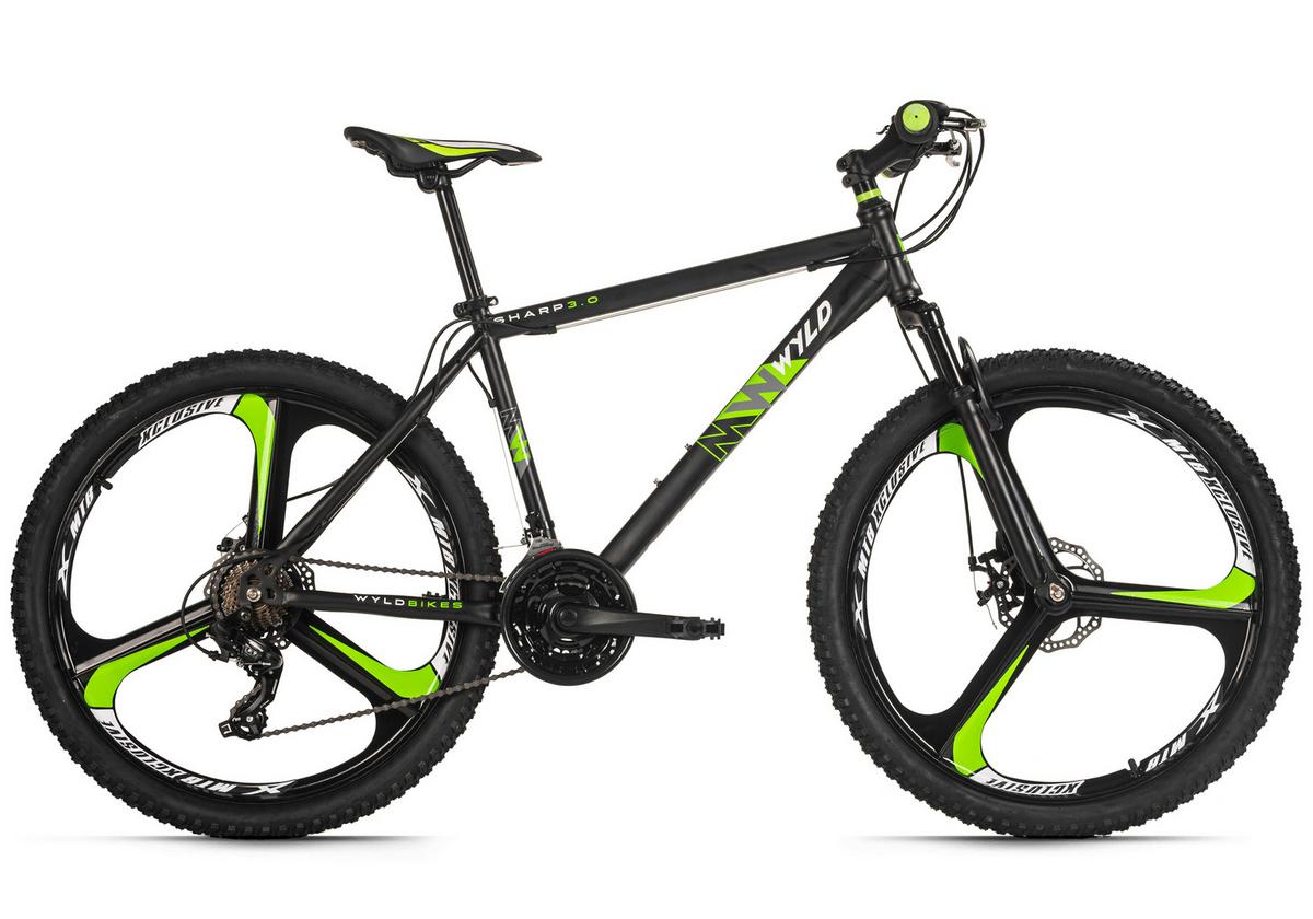 Mountainbike, Schwarz/grün 26 Zoll, Rahmen 46 Cm - Schwarz, Basics, Metall (25/140/60cm)