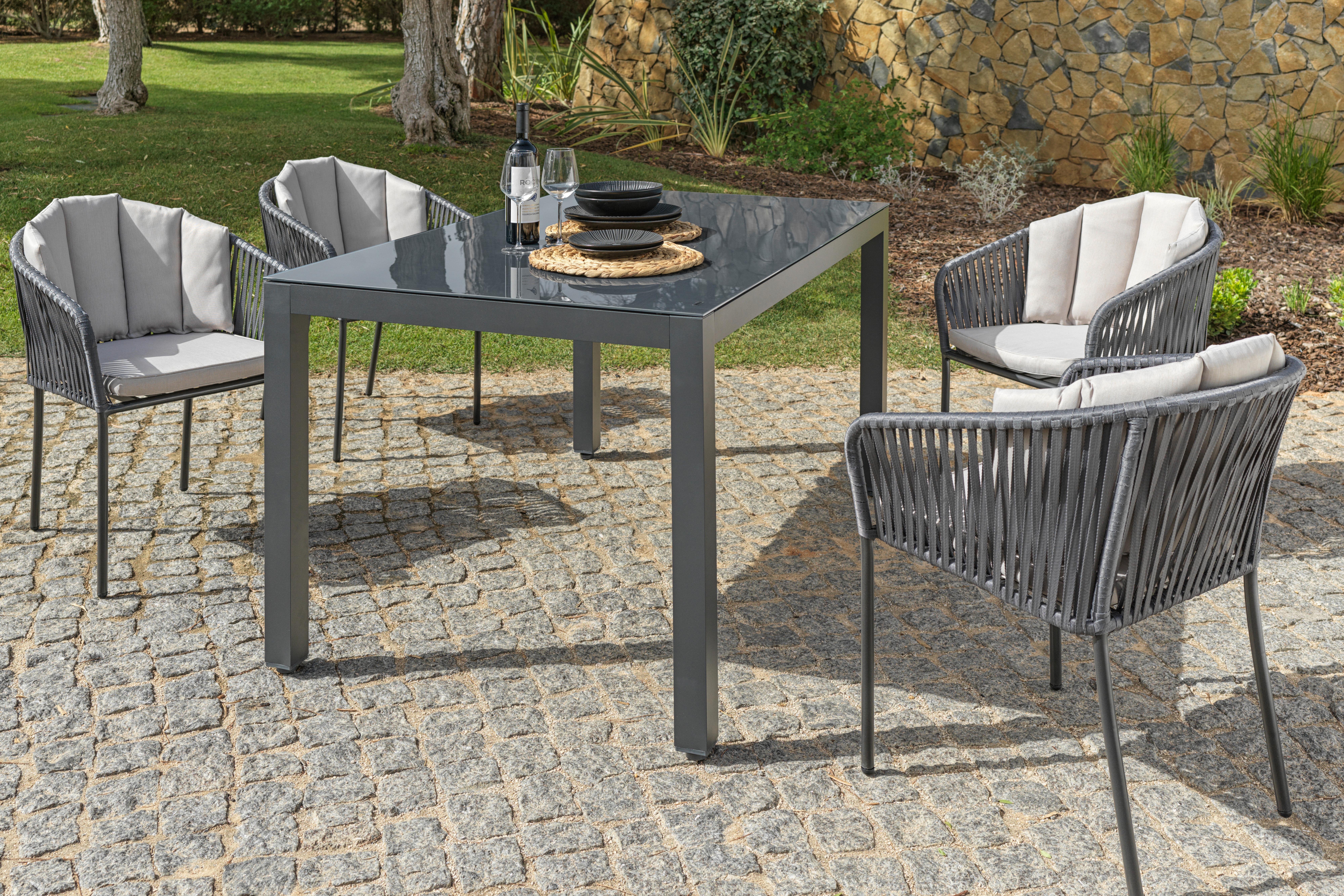Gartensessel Zoe Metall / Kunststoff / Textil - Anthrazit/Schwarz, MODERN, Kunststoff/Textil (59/77,5/61cm) - Beldano