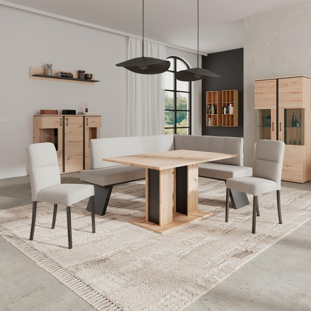 Eckbank Grau Emma II 185x150 cm - Beige/Schwarz, KONVENTIONELL, Holzwerkstoff/Textil (185/150cm)