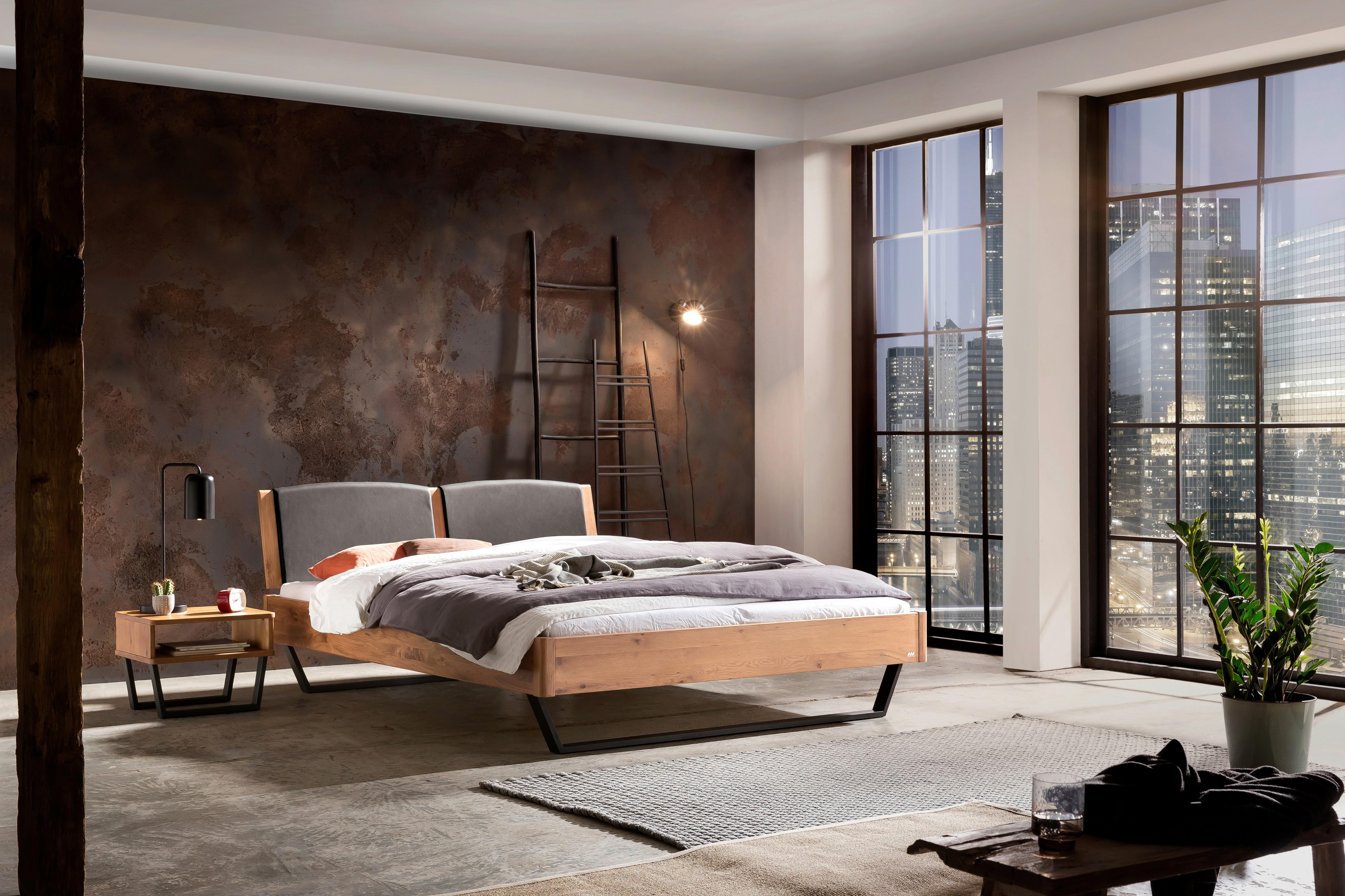 Bett Marola Wildeiche 140x200 Cm - Wildeiche/Dunkelgrau, MODERN, Holz/Textil (140/200cm) - Hasena