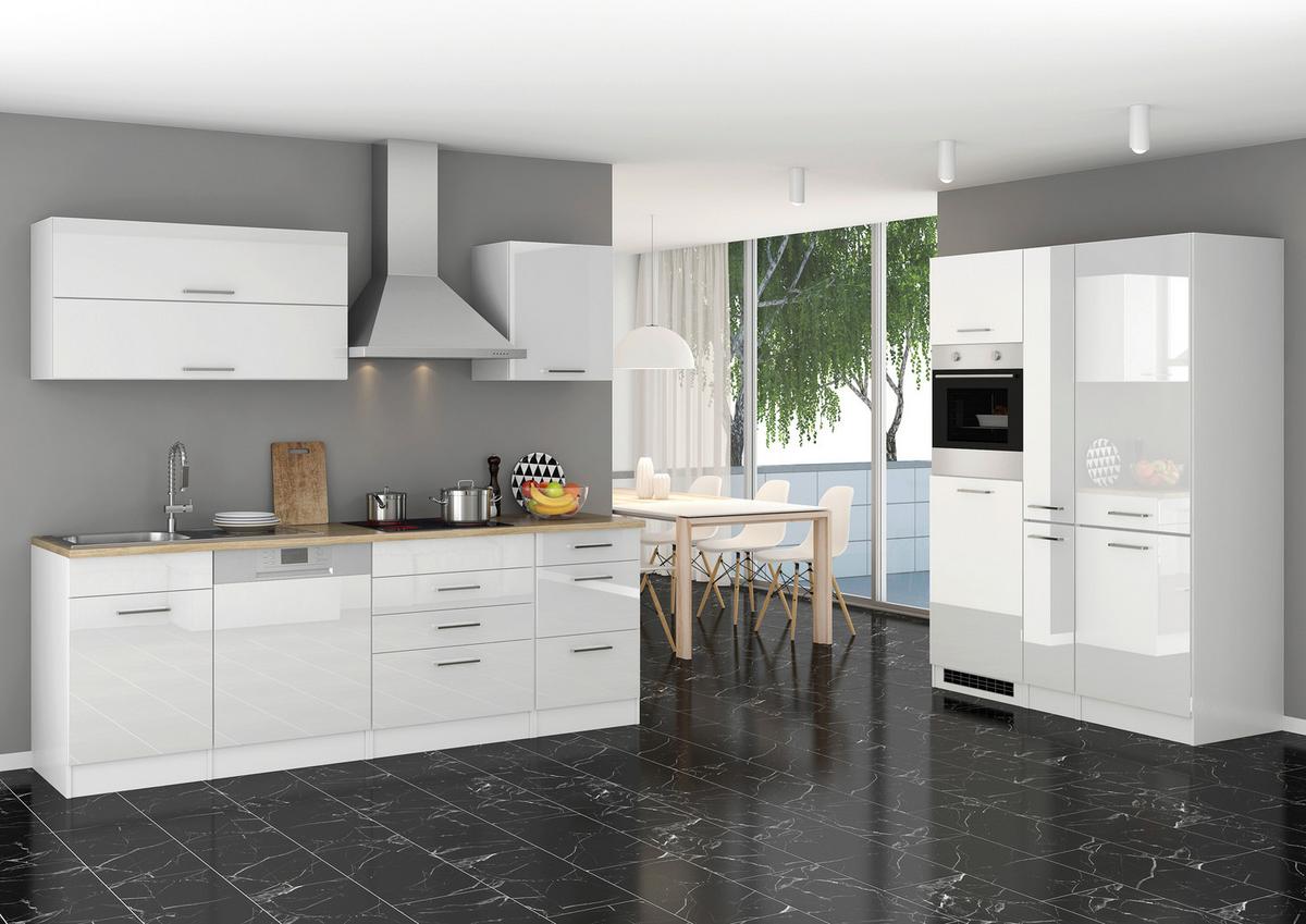 Zweizeilige Küche Mailand 240 + 150 cm mit Geräten Weiß - Weiß Hochglanz/Eichefarben, MODERN, Holzwerkstoff (240-150cm) - Held