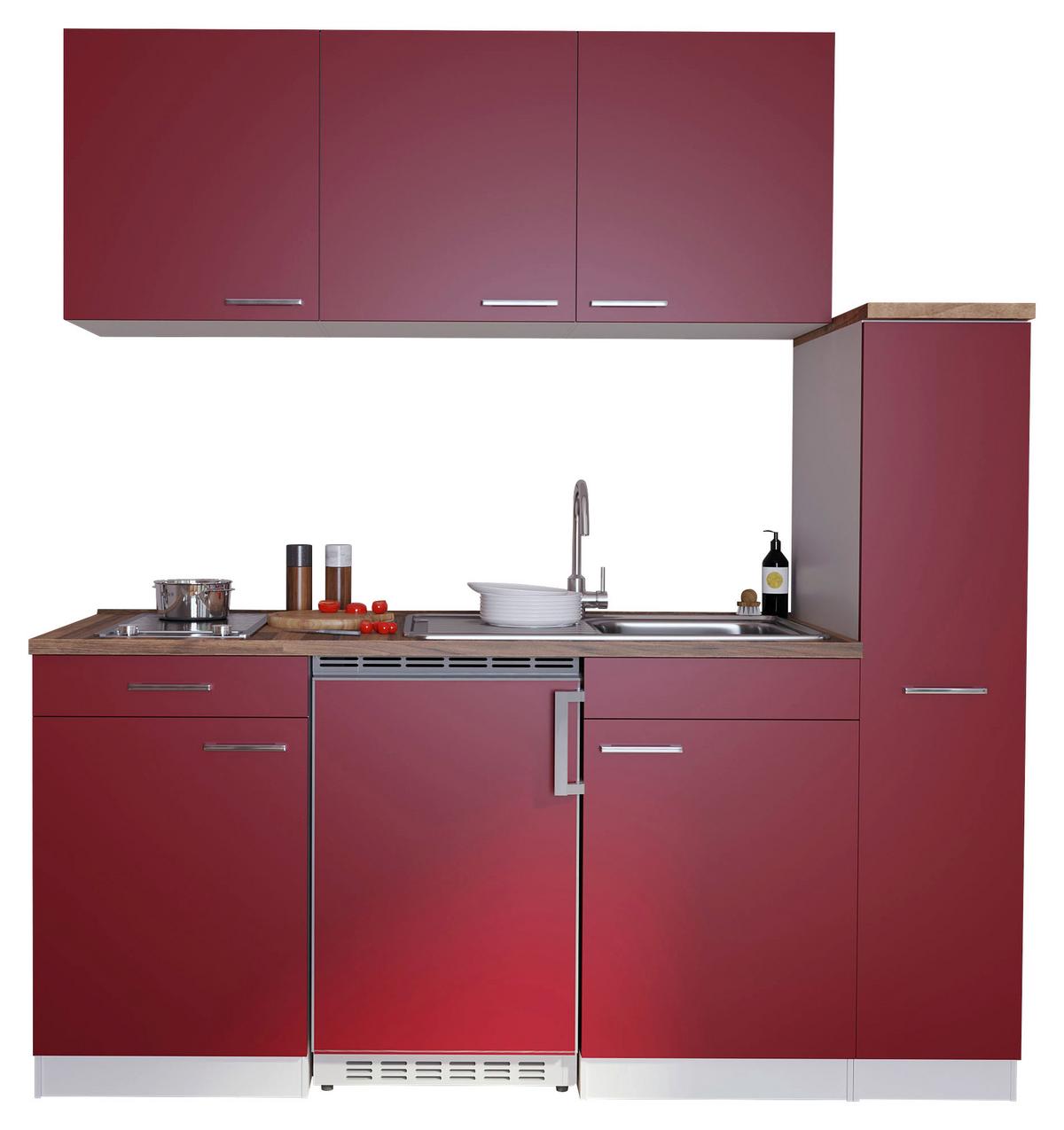 Küchenzeile Economy M. Geräten 180 Cm Rot/nussbaum Dekor - Rot/Nussbaumfarben, Basics, Holzwerkstoff (180cm) - Respekta