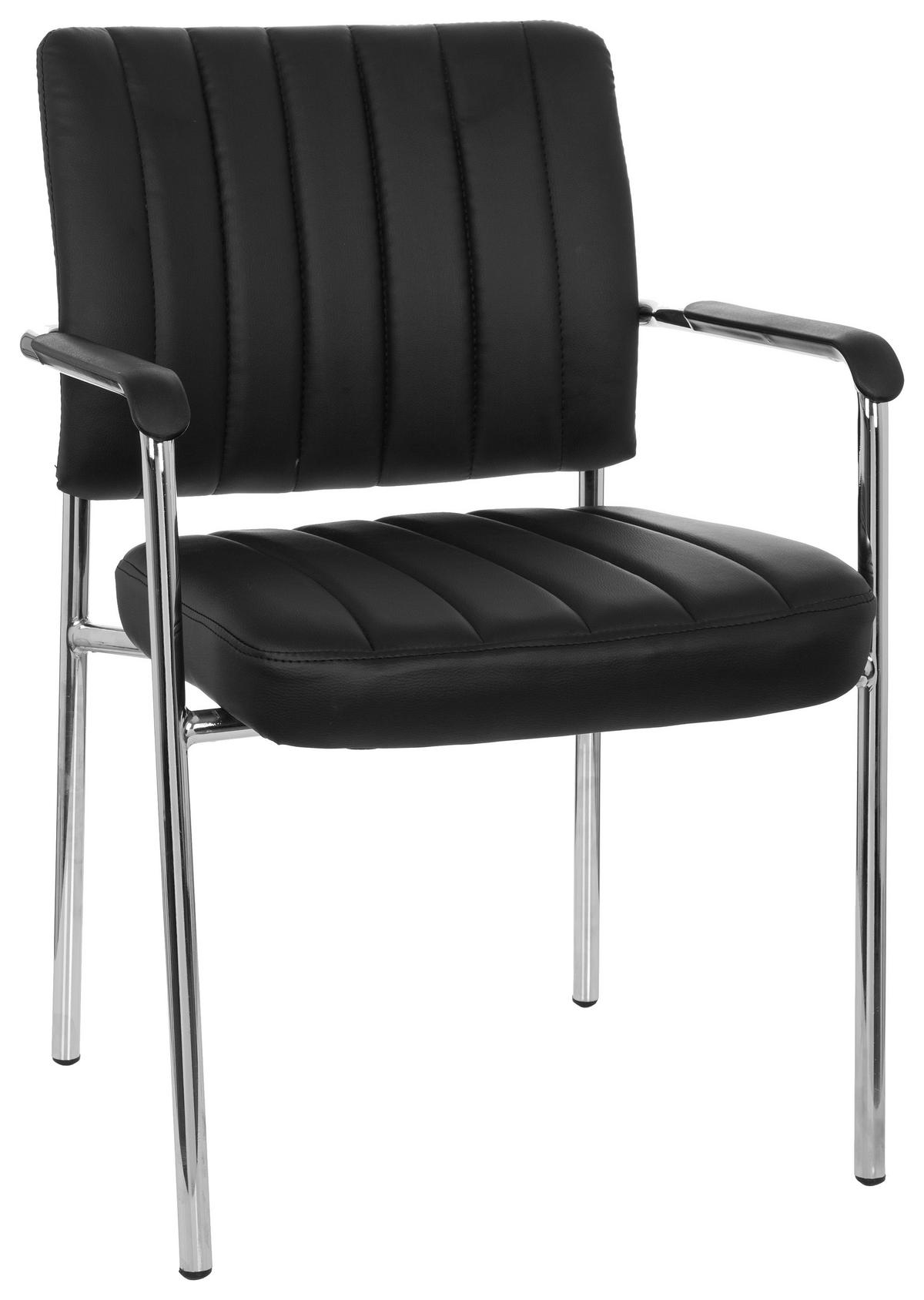 Besucherstuhl Somos Lederlook Schwarz/Chromfarben Bis 110 Kg - Chromfarben/Schwarz, MODERN, Textil/Metall (57/81/55cm) - MID.YOU