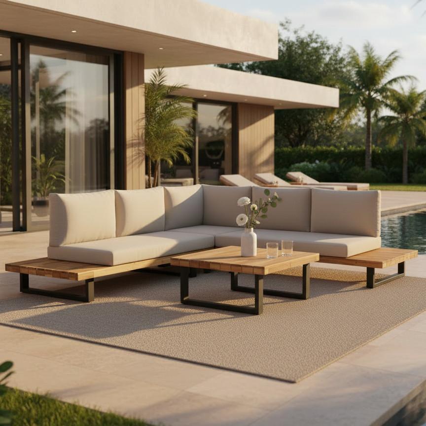 TERASOVÁ SEDACIA SÚPRAVA CRISTINA - čierna/krémová, Modern, kov/drevo (254/78/82cm) - Bessagi Garden