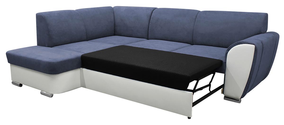 Ecksofa Mit Bettkasten Doris Rücken Echt Blau/weiß - Blau/Silberfarben, Design, Textil (196/255cm) - MID.YOU