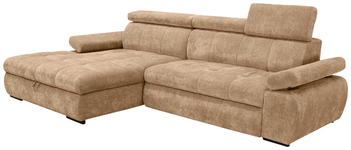 Rohová sedačka VEGAS, ľavá, béžovohnedá ženilka - béžovohnedá/čierna, Design, drevo/textil (173/294cm)