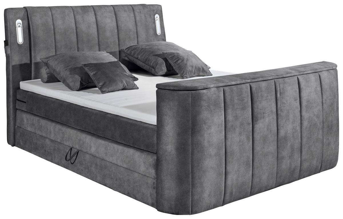 Boxspringbett Inkl. Topper 180x200 Cm Dallas - Anthrazit, MODERN, Holzwerkstoff/Textil (180/200cm) - MID.YOU