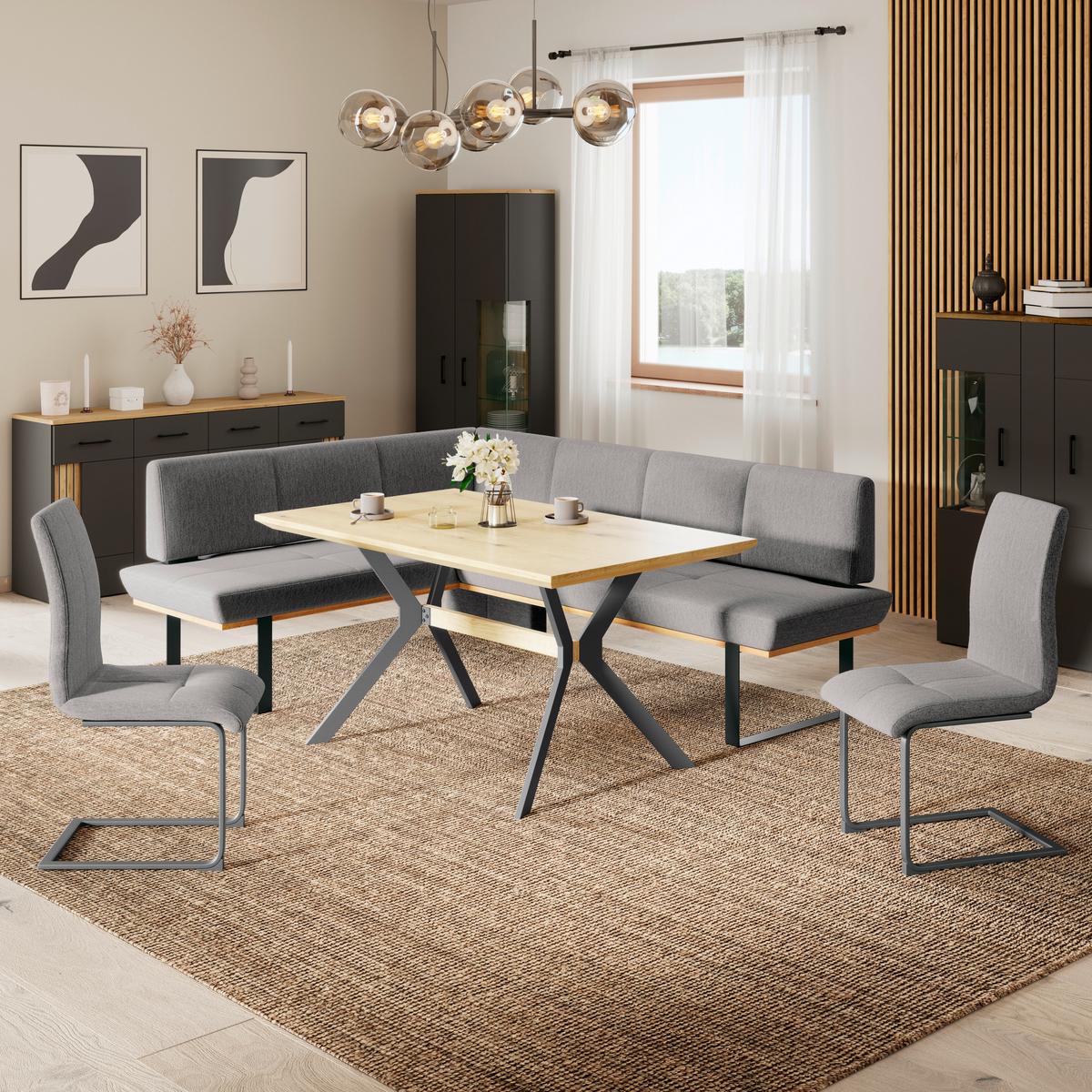 Eckbank Tristan Webstoff grau, S:175x245cm - Schwarz/Grau, MODERN, Holz/Textil (175/245cm) - James Wood