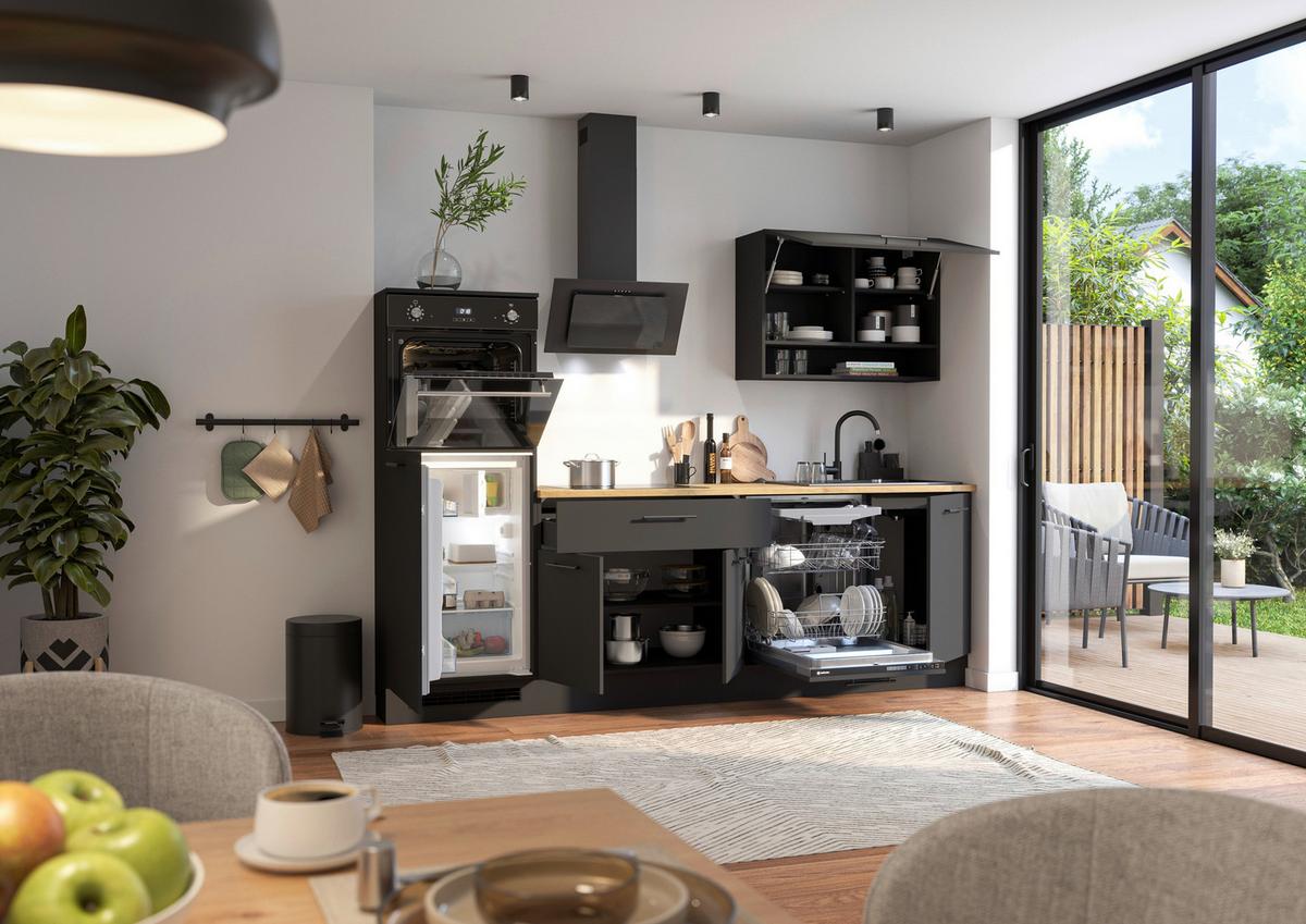 Küchenblock Berlin Schwarz/eiche Dekor B: 260 Cm - Schwarz/Eiche Artisan, Design, Holzwerkstoff (260cm) - MID.YOU