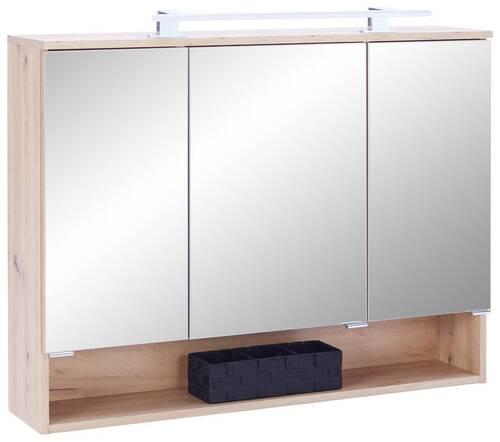 Spiegelschrank Fresh mit Led 3-Türig BxHxT: 100x75x20 cm - Weiß/Eiche Artisan, KONVENTIONELL, Glas/Holzwerkstoff (100/75/20cm) - Ondega