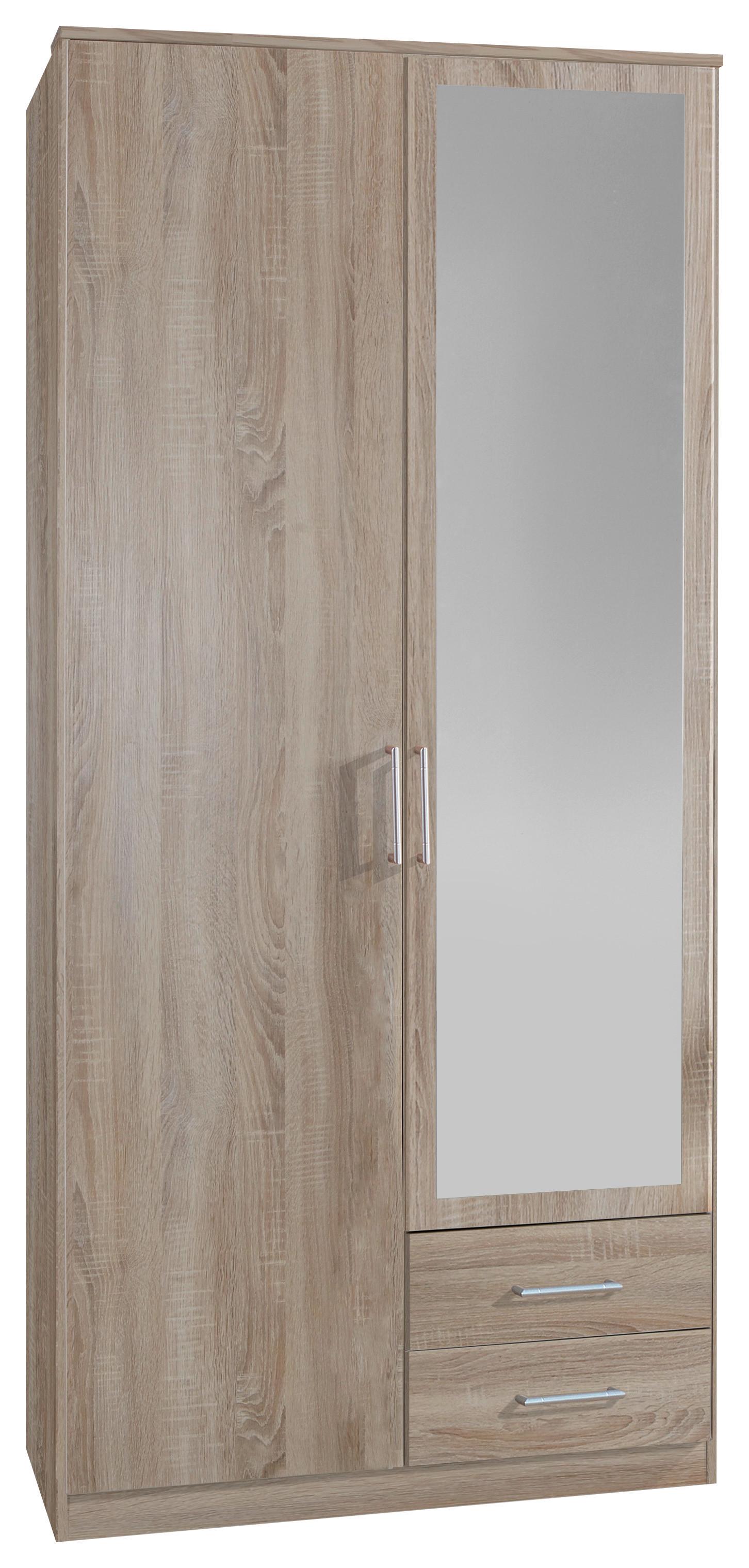 Drehtürenschrank Mit Spiegel 90cm Osaka, Sägerau Dekor - Eichefarben, KONVENTIONELL, Glas/Holzwerkstoff (90/199,5/58cm) - MID.YOU