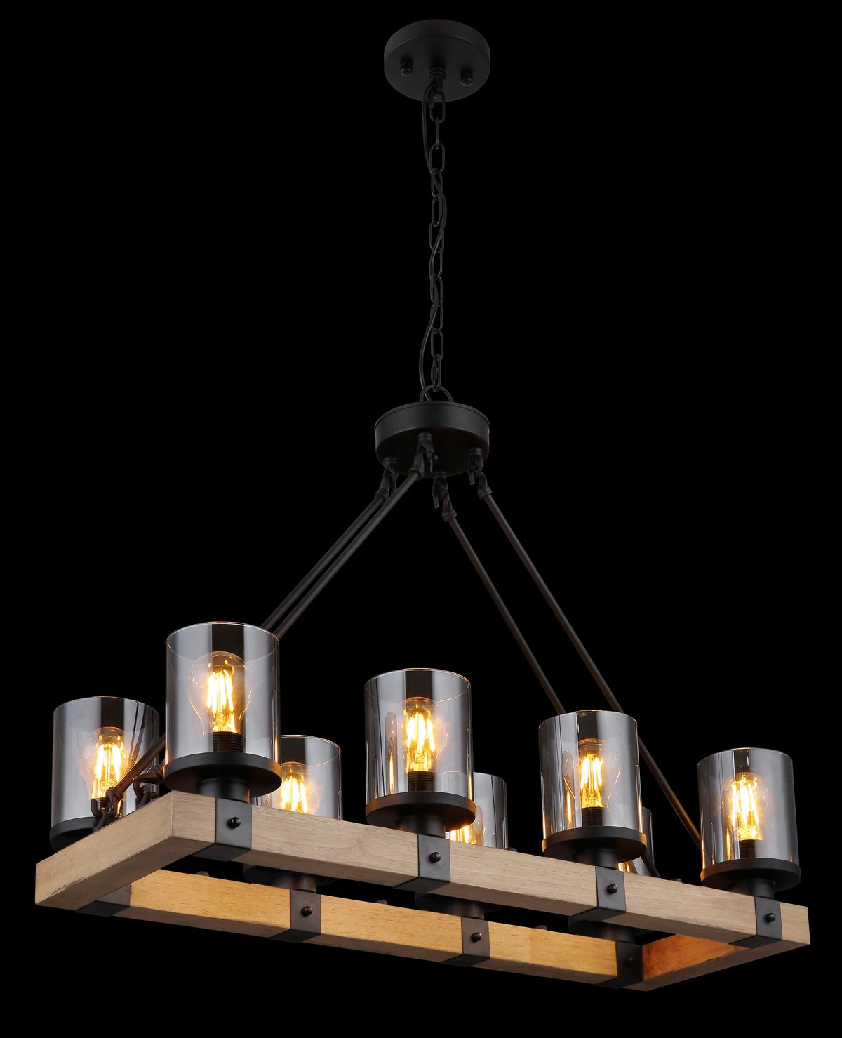 Hängeleuchte 15555-8h - Dunkelbraun/Schwarz, Natur, Glas/Holz (75/31,5/100cm) - Globo