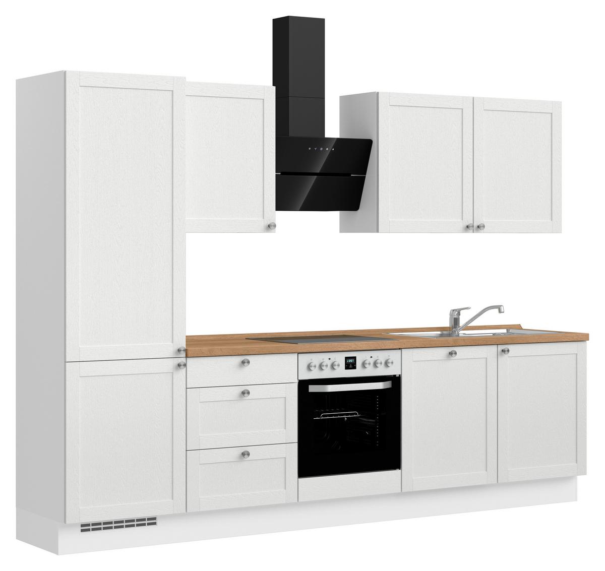 Kuchynská linka 300 cm, biela / dub Sierra - biela/farba ušľachtilej ocele, Romantik / Landhaus, kov/kompozitné drevo (300cm) - Nobilia