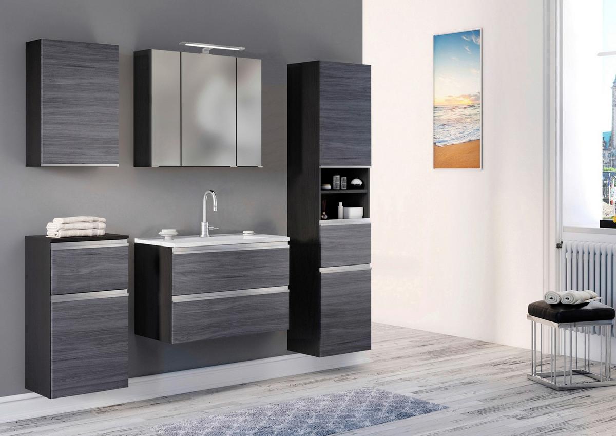 Spiegelschrank Arezzo Mit Led 3-Türig Bxhxt: 80x64x20 Cm - Graphitfarben, Basics, Glas/Holzwerkstoff (80/64/20cm) - Held