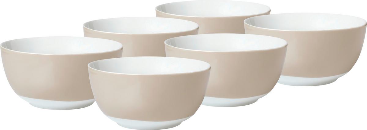 Müslischalenset Weiß Taupe 6-teilig D: 14 cm - Taupe/Weiß, Basics, Keramik (14/6cm) - Van Well