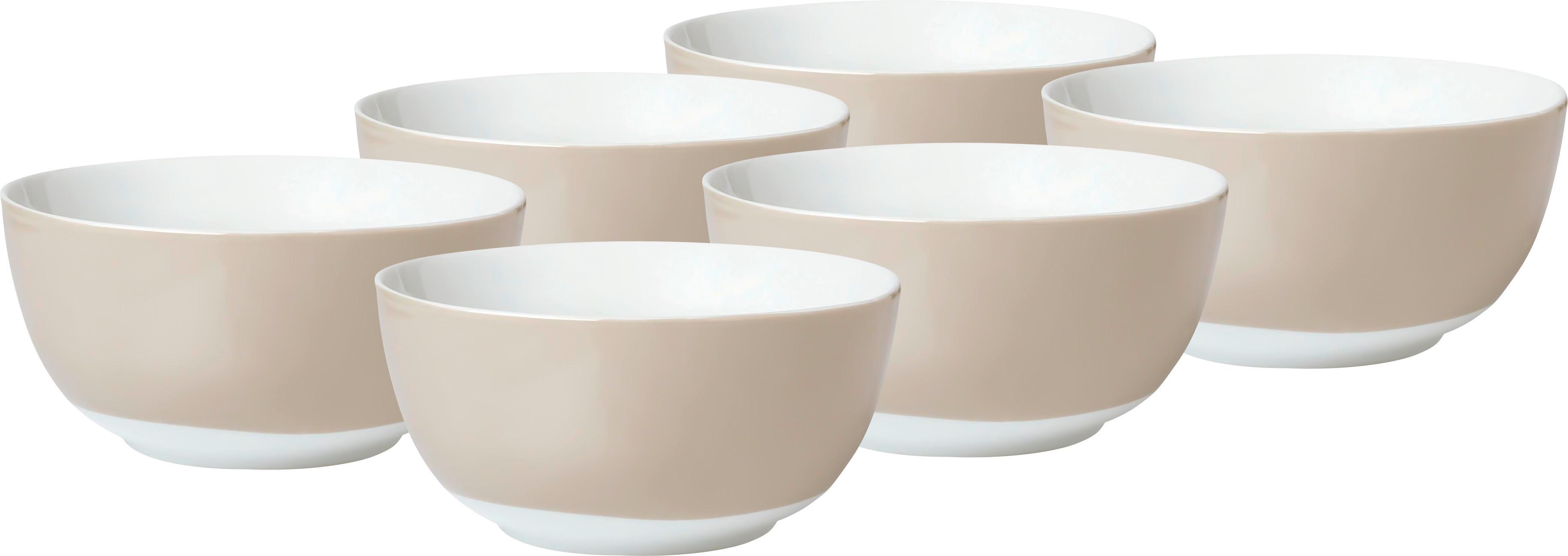 Müslischalenset Weiß Taupe 6-teilig D: 14 cm