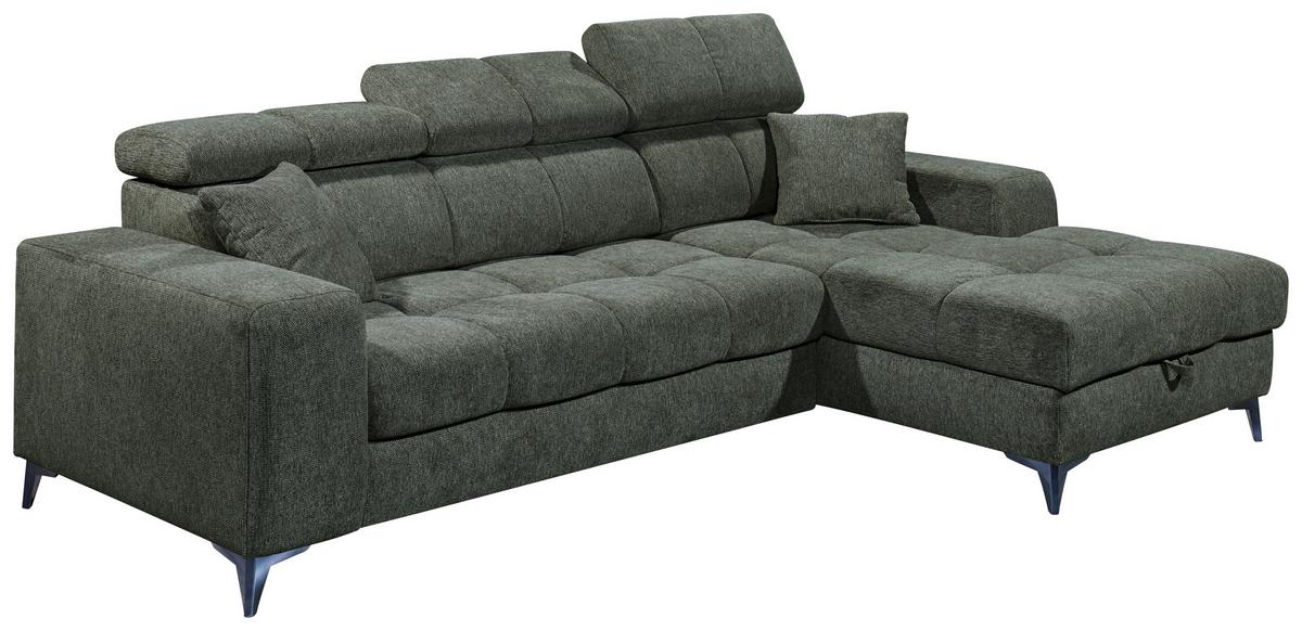 Ecksofa Sydney Dunkelgrün S: 268/172 Cm - Dunkelgrün/Schwarz, KONVENTIONELL, Textil (268/172cm) - MID.YOU
