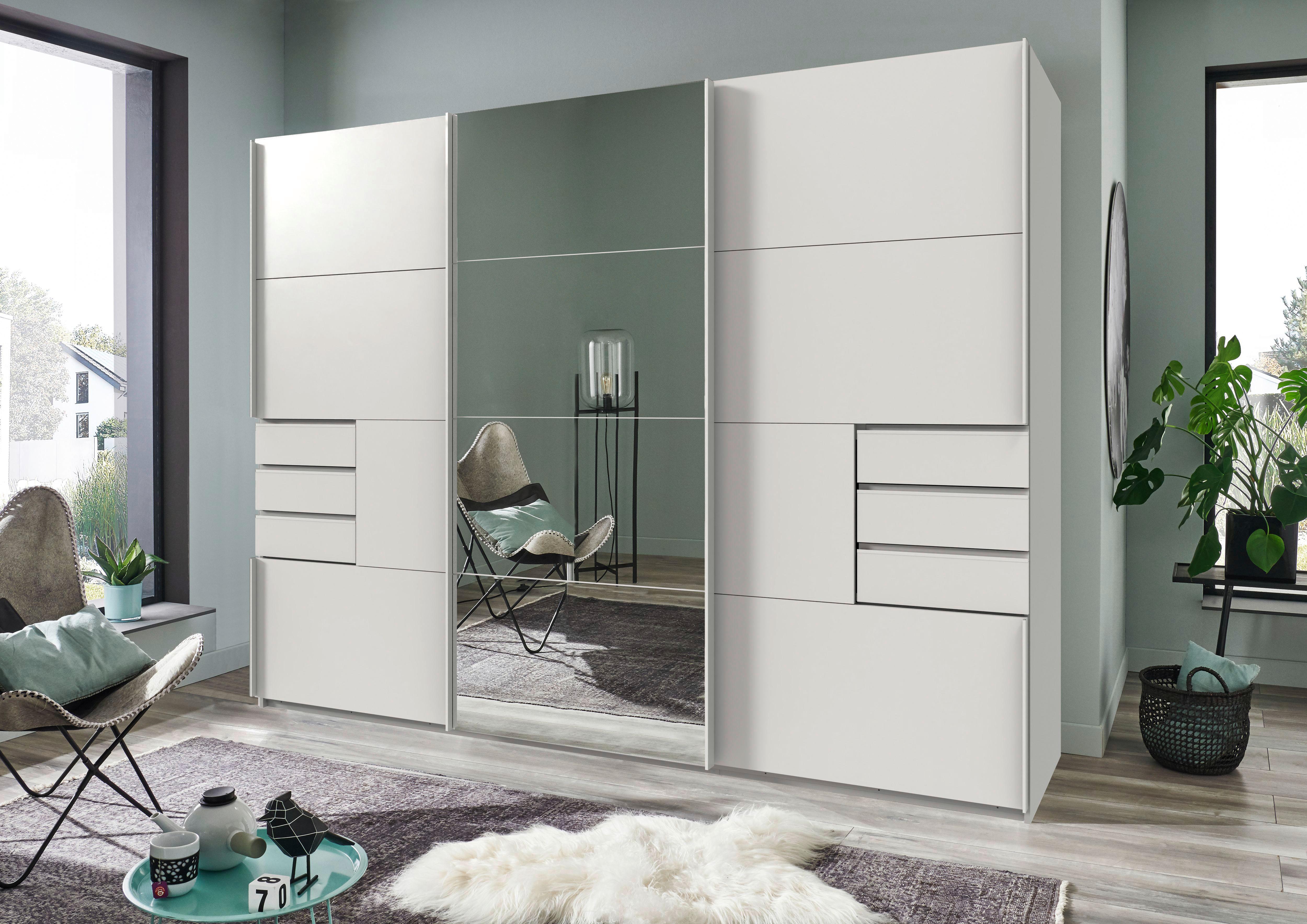 Schwebetürenschrank Saigon - Klar/Weiß, KONVENTIONELL, Glas/Holzwerkstoff (270/210/64cm) - MID.YOU