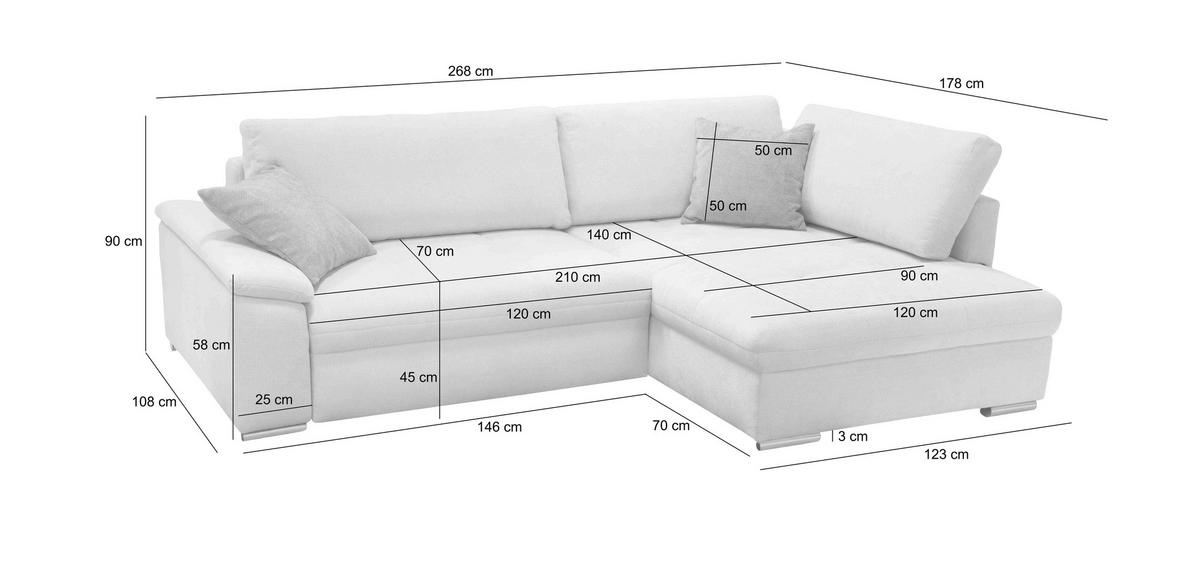 Ecksofa Casa Grande, Weiß Schenkel: 178x268 Cm - Silberfarben/Orange, Design, Textil (178/268cm) - Livetastic