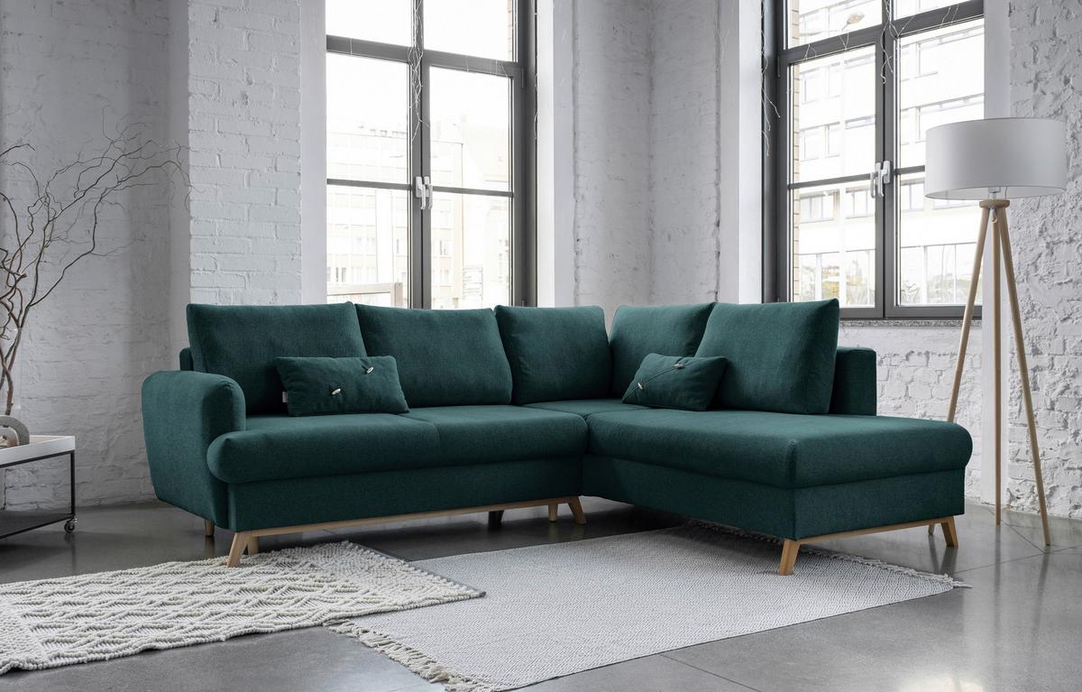 Ecksofa Scandic Lagom Türkis S: 242x202 cm - Türkis/Naturfarben, Textil (242/202cm) - MID.YOU