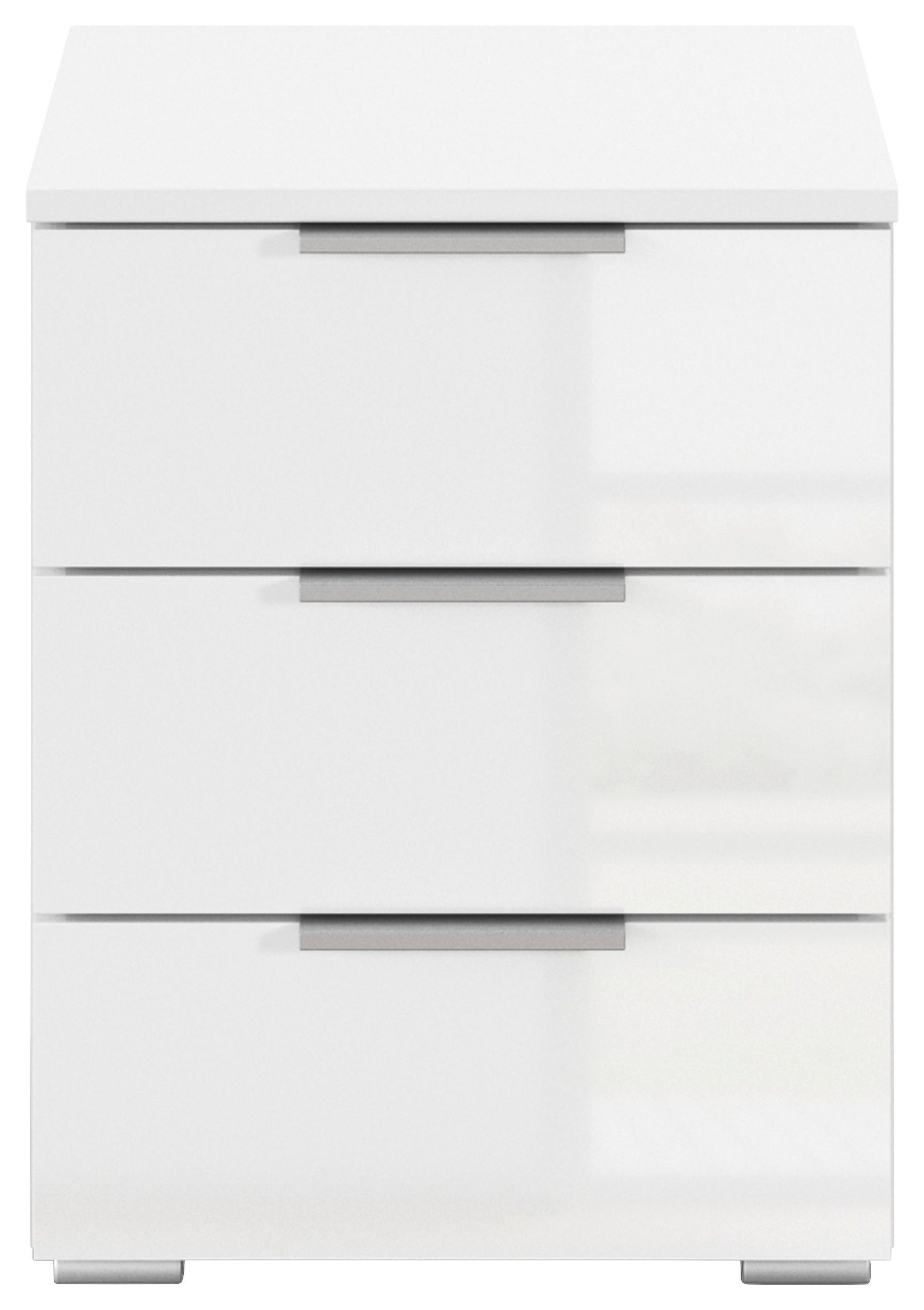 Nachtkästchen Mars 3l-Hg Weiß B: 52 cm - Weiß Hochglanz/Alufarben, Basics, Holzwerkstoff (40/52/40cm)